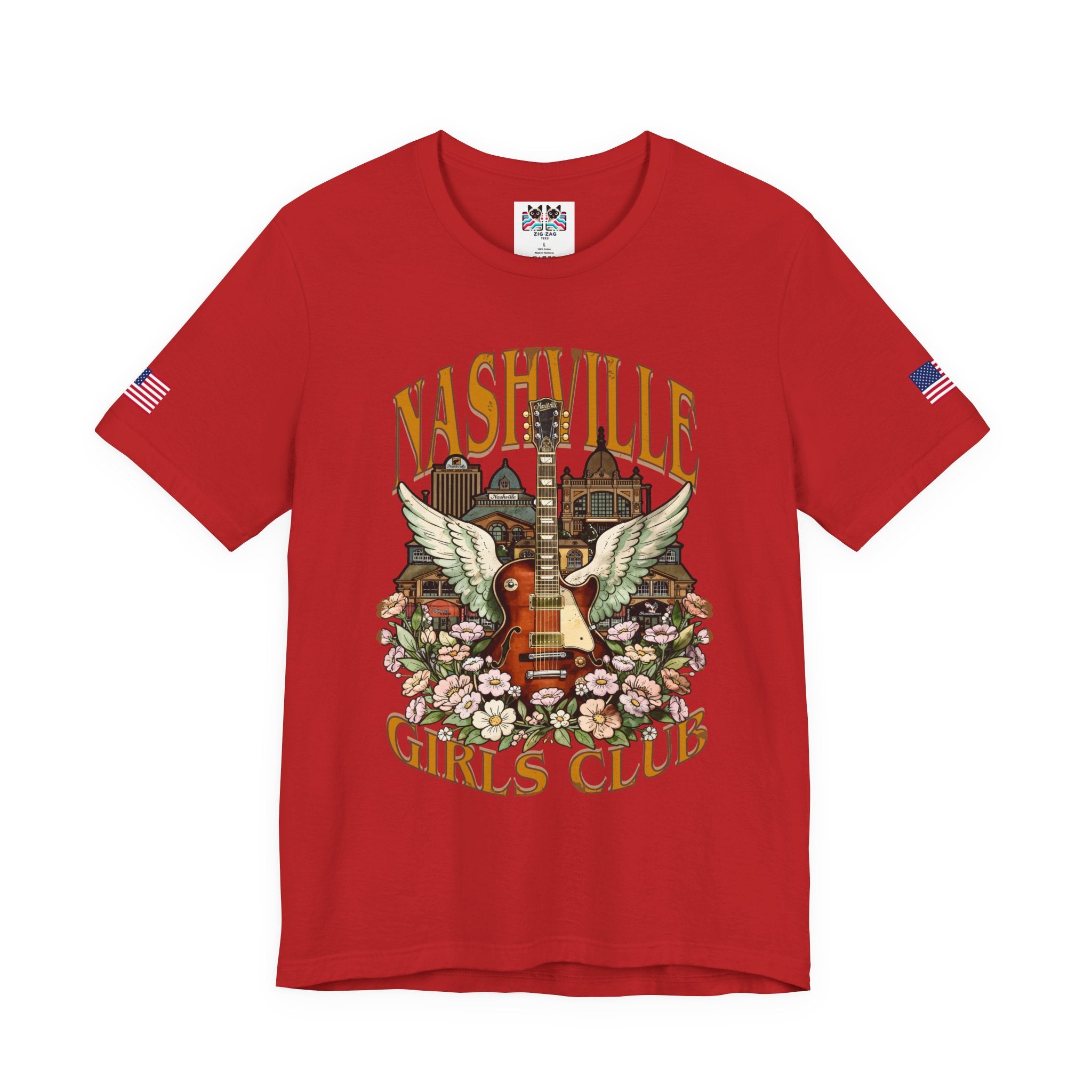 Nashville Girls Club T-Shirt – Winged Guitar Floral Skyline Graphic Tee