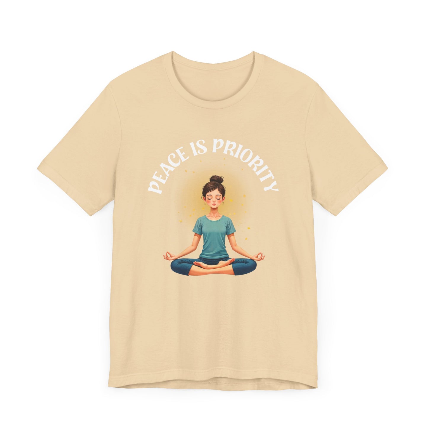 Peace Is Priority – Meditating Woman with Glowing Aura Graphic T-Shirt