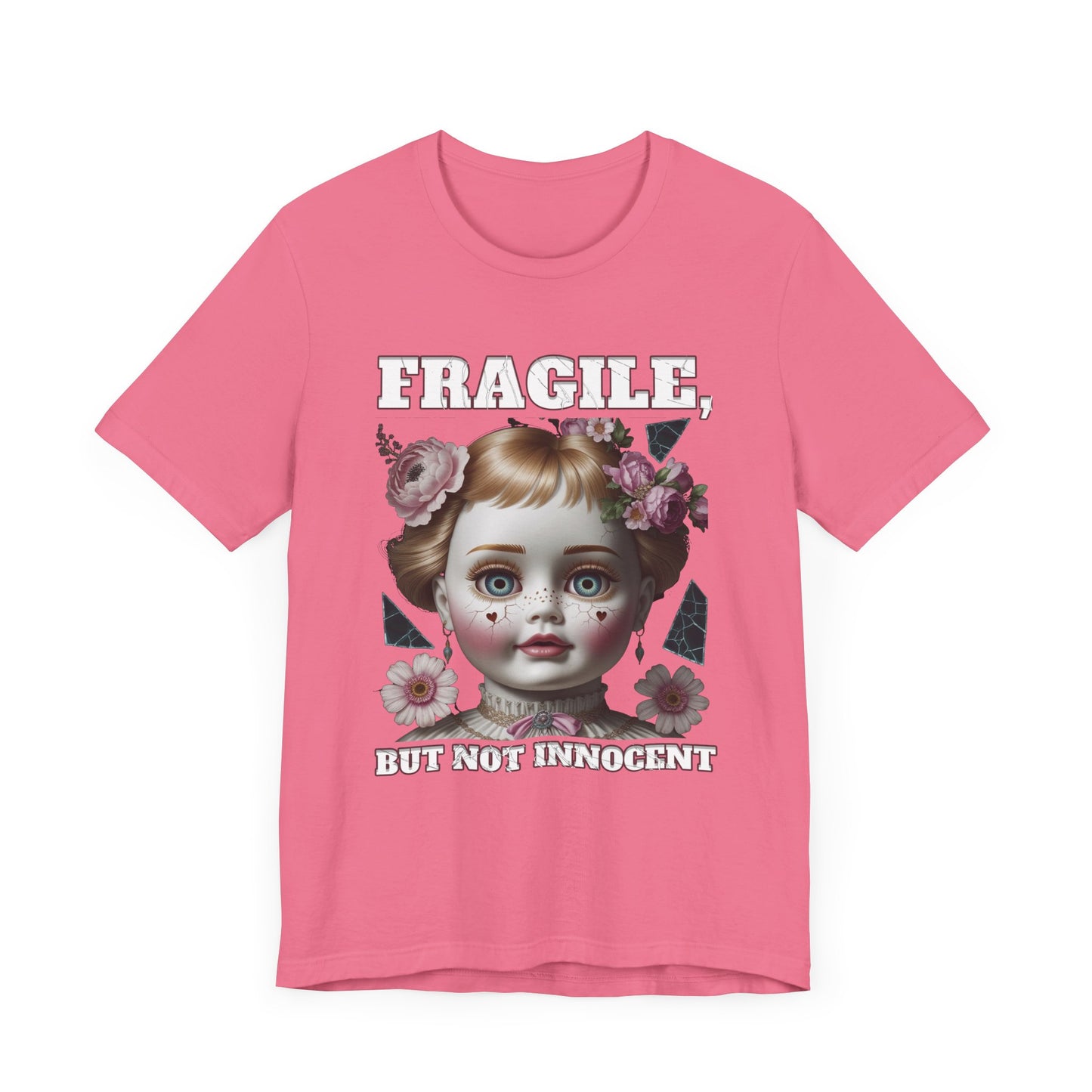 Fragile, But Not Innocent | Doll Face with Flowers & Cracks Graphic T-Shirt