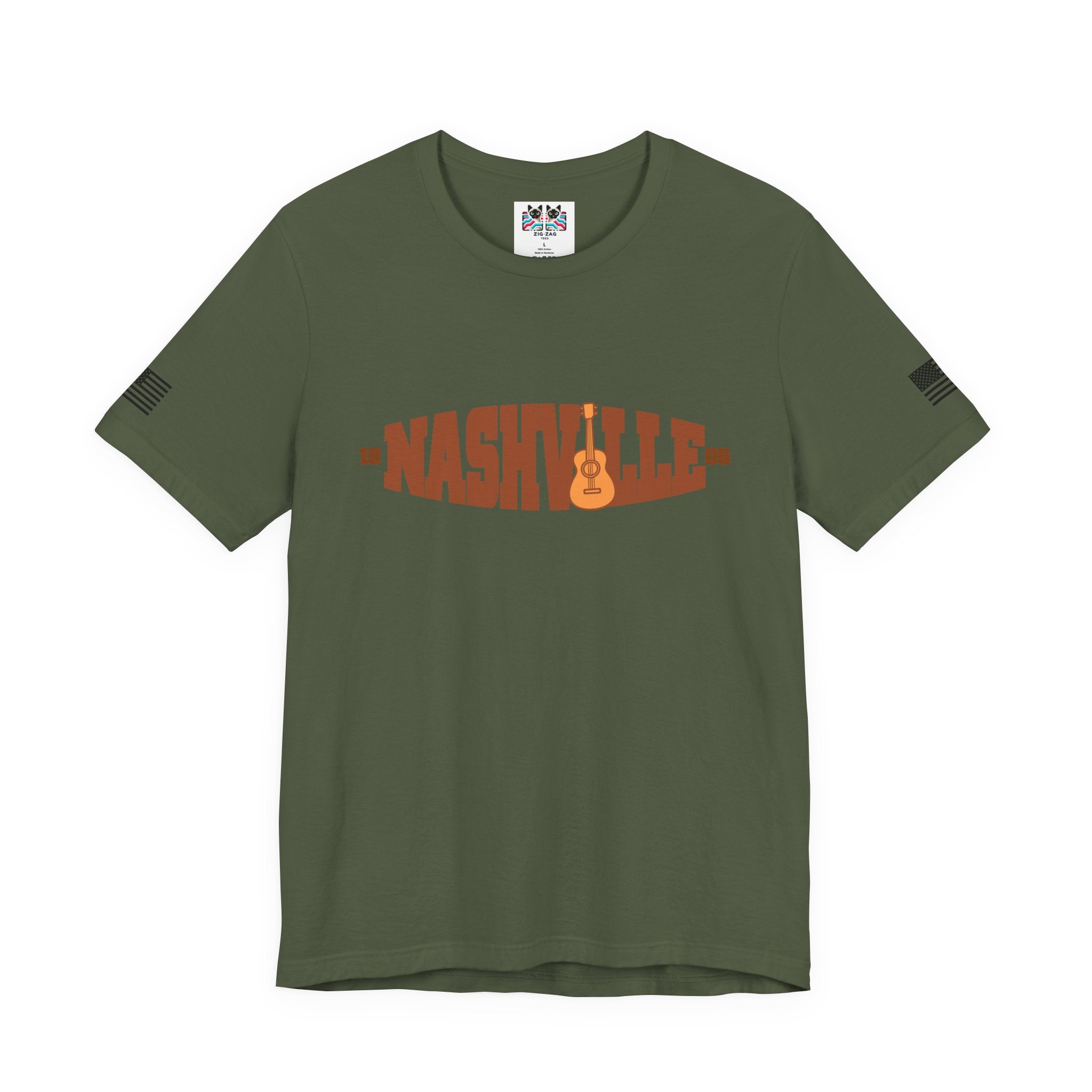 Nashville 1806 Guitar T-Shirt – Retro Inline Text with Guitar Graphic Tee