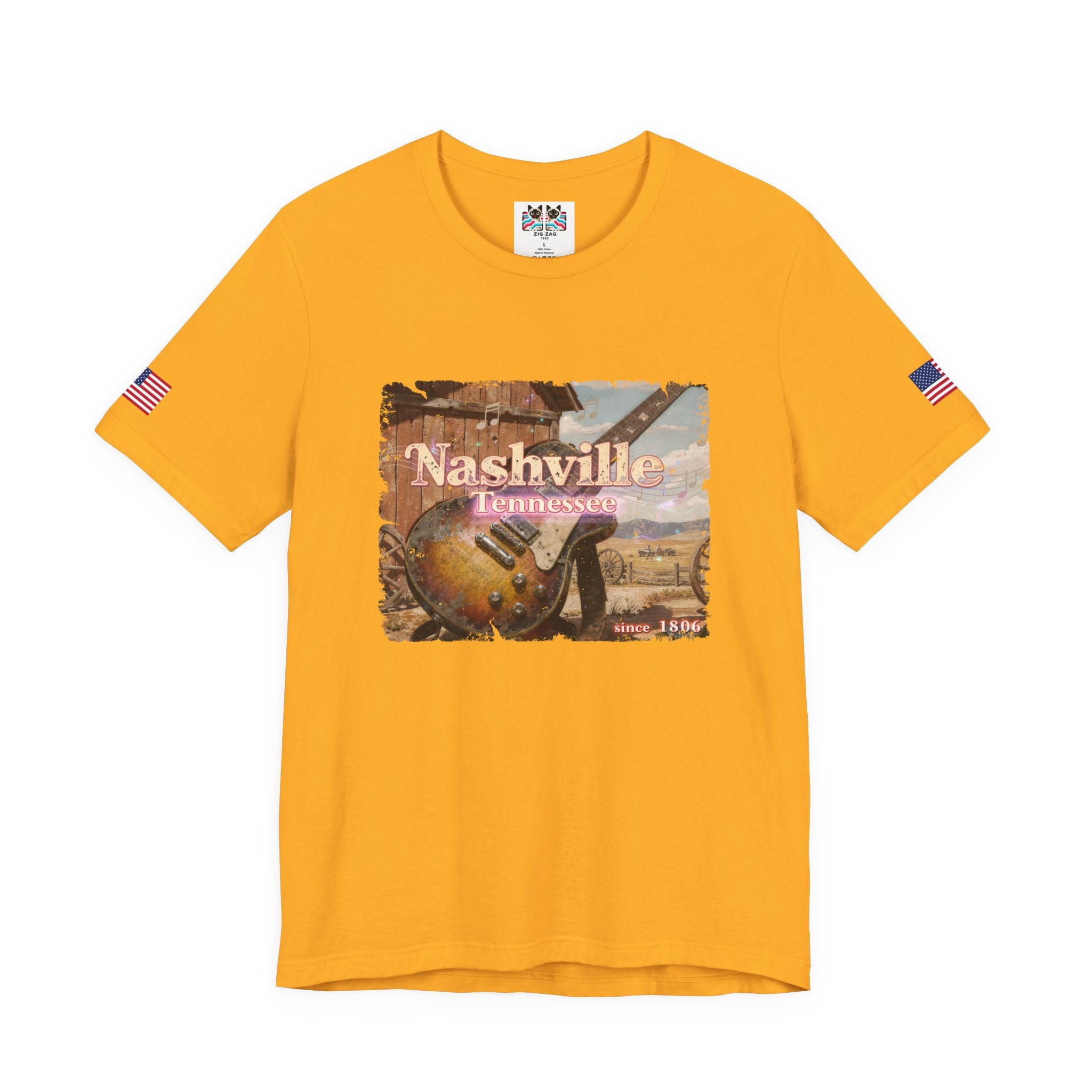 Nashville Tennessee Since 1806 T-Shirt – Distressed Vintage Electric Guitar Western Scene Graphic Tee