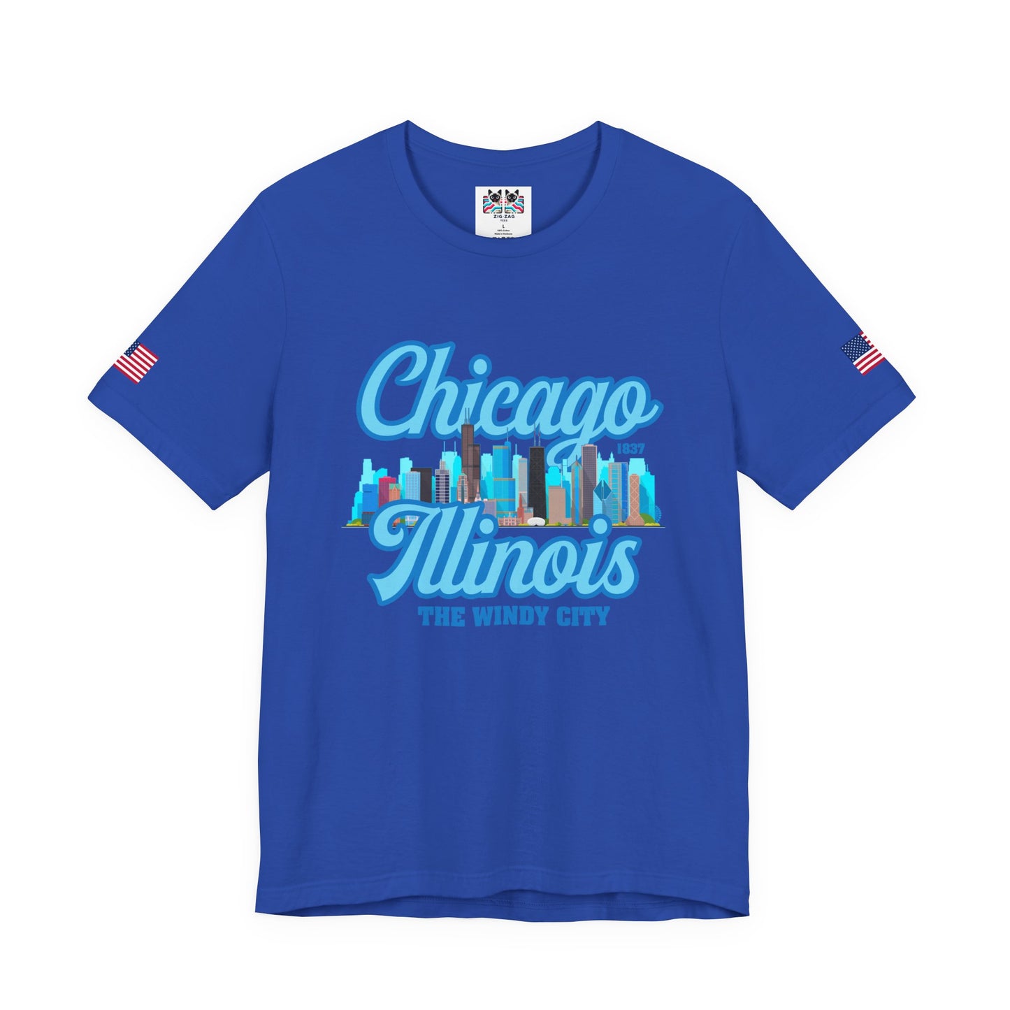 Chicago Illinois Windy City T-Shirt - 1837 Blue Colorful Skyline Navy Design