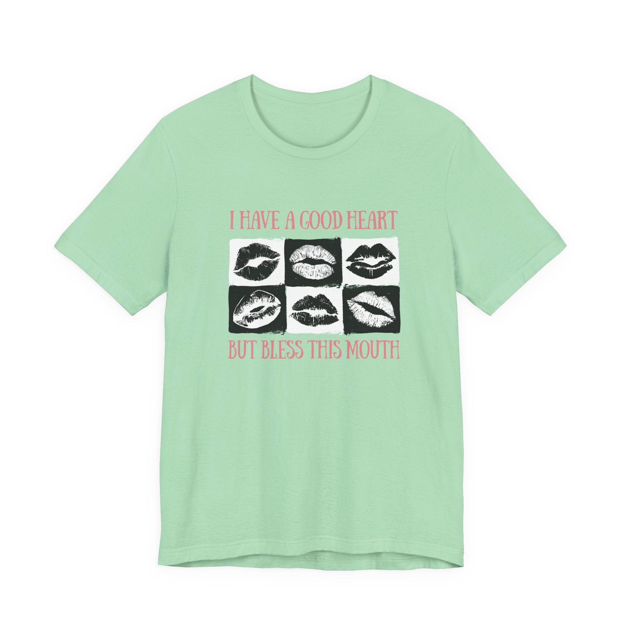 I Have a Good Heart But Bless This Mouth T Shirt – Six Black & White Lip Print