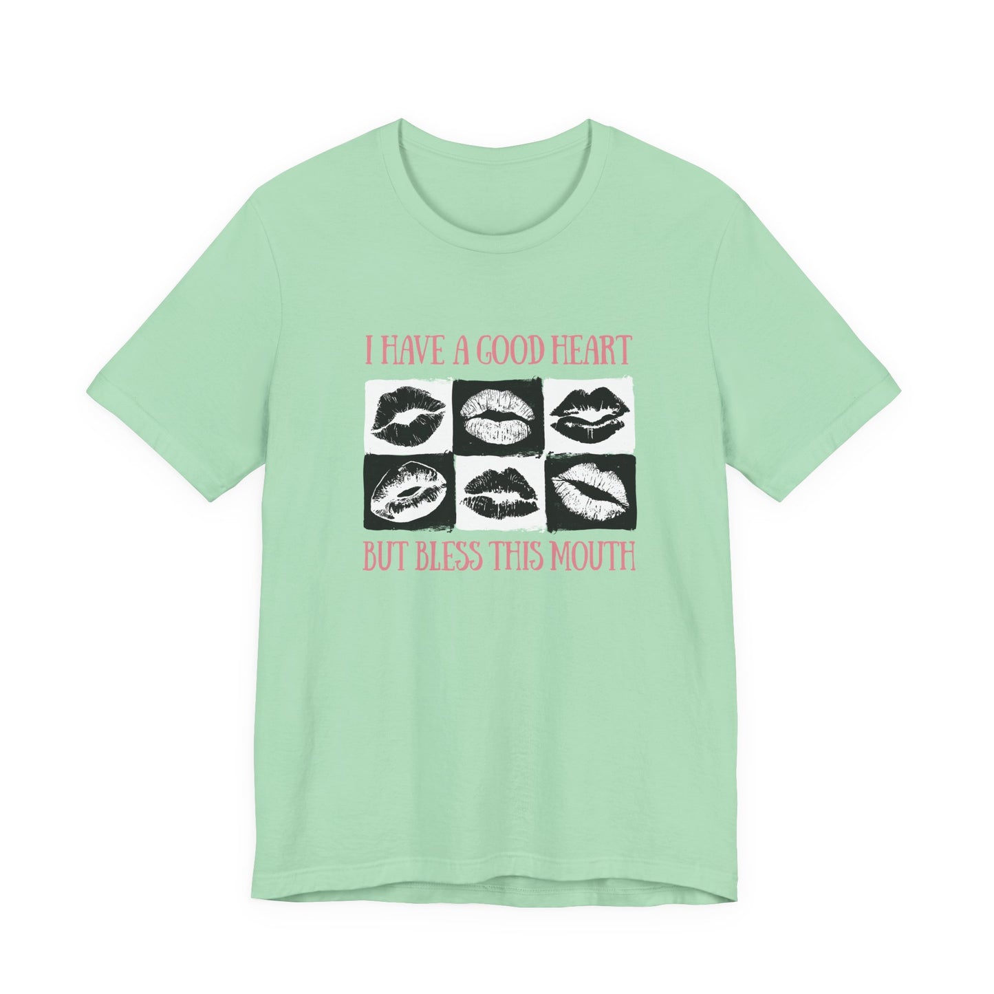 I Have a Good Heart But Bless This Mouth T Shirt – Six Black & White Lip Print