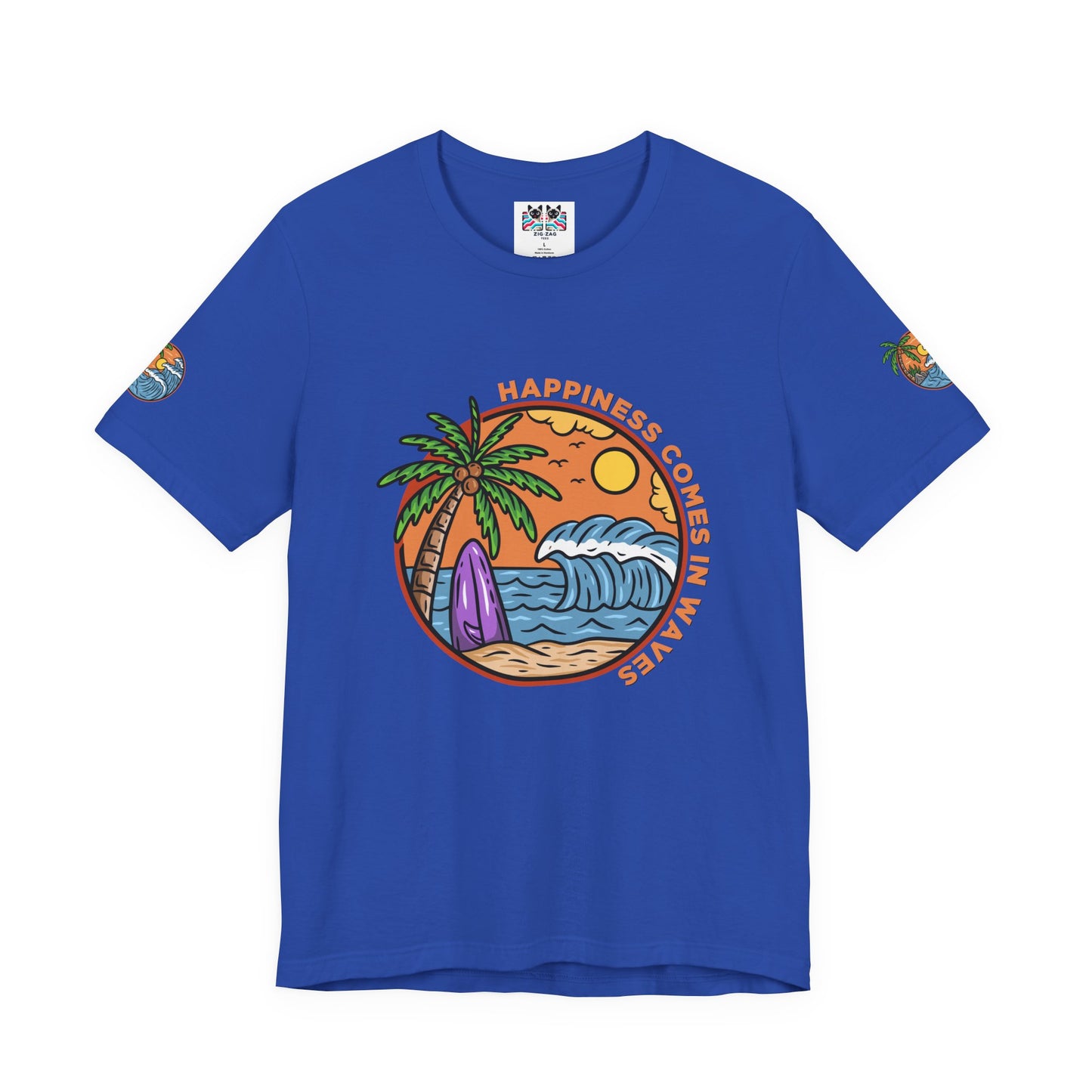 Happiness Comes in Waves T-Shirt – Beach Surf Palm Tree Ocean Graphic Tee