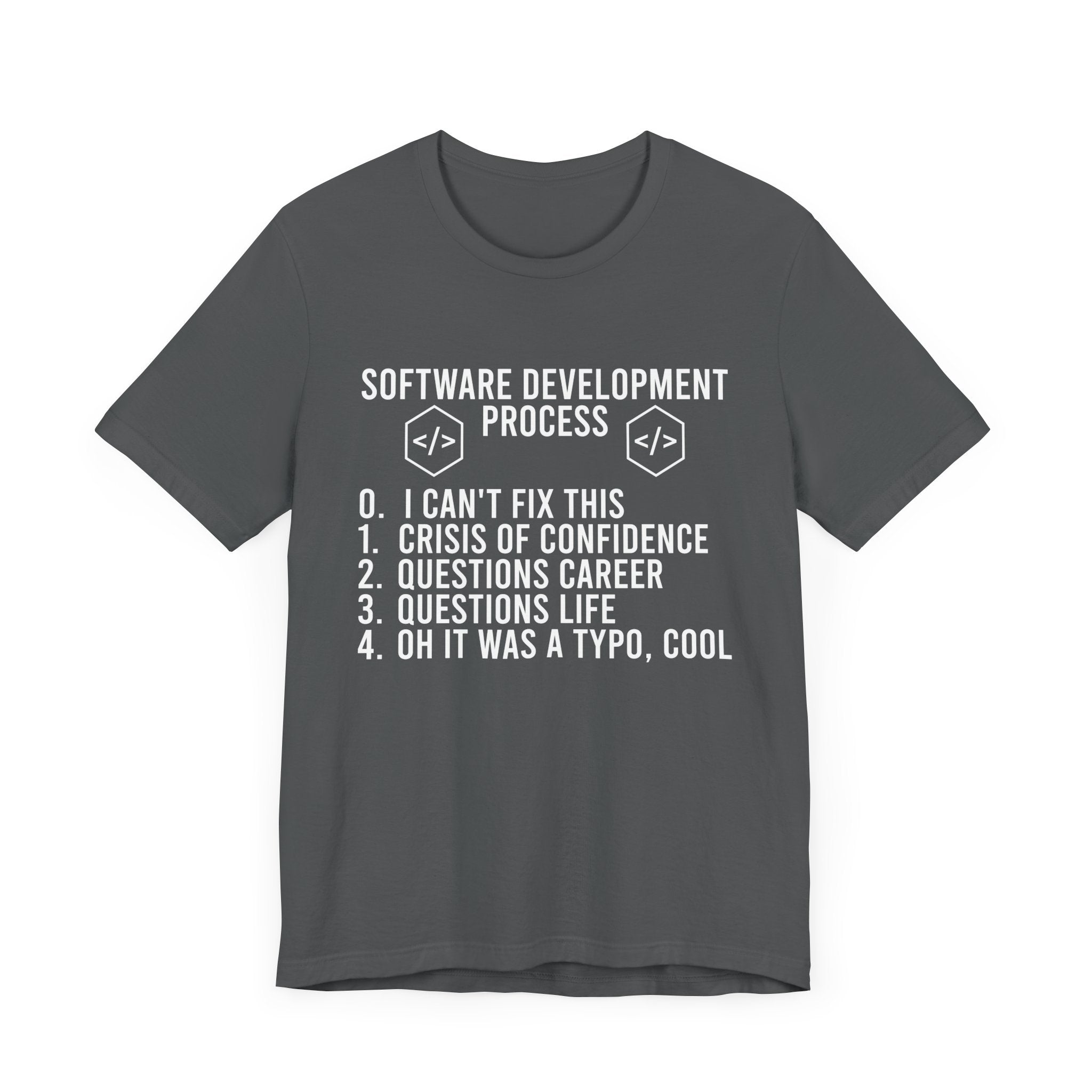 Software Engineering Humor Tee – Programmer Crisis Life Cycle