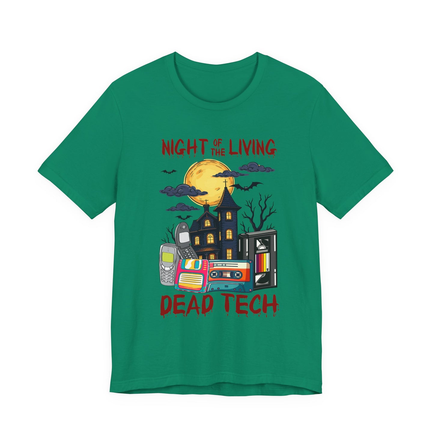 Night of the Living, Dead Tech Tshirt – Haunted Building & Retro Gadgets