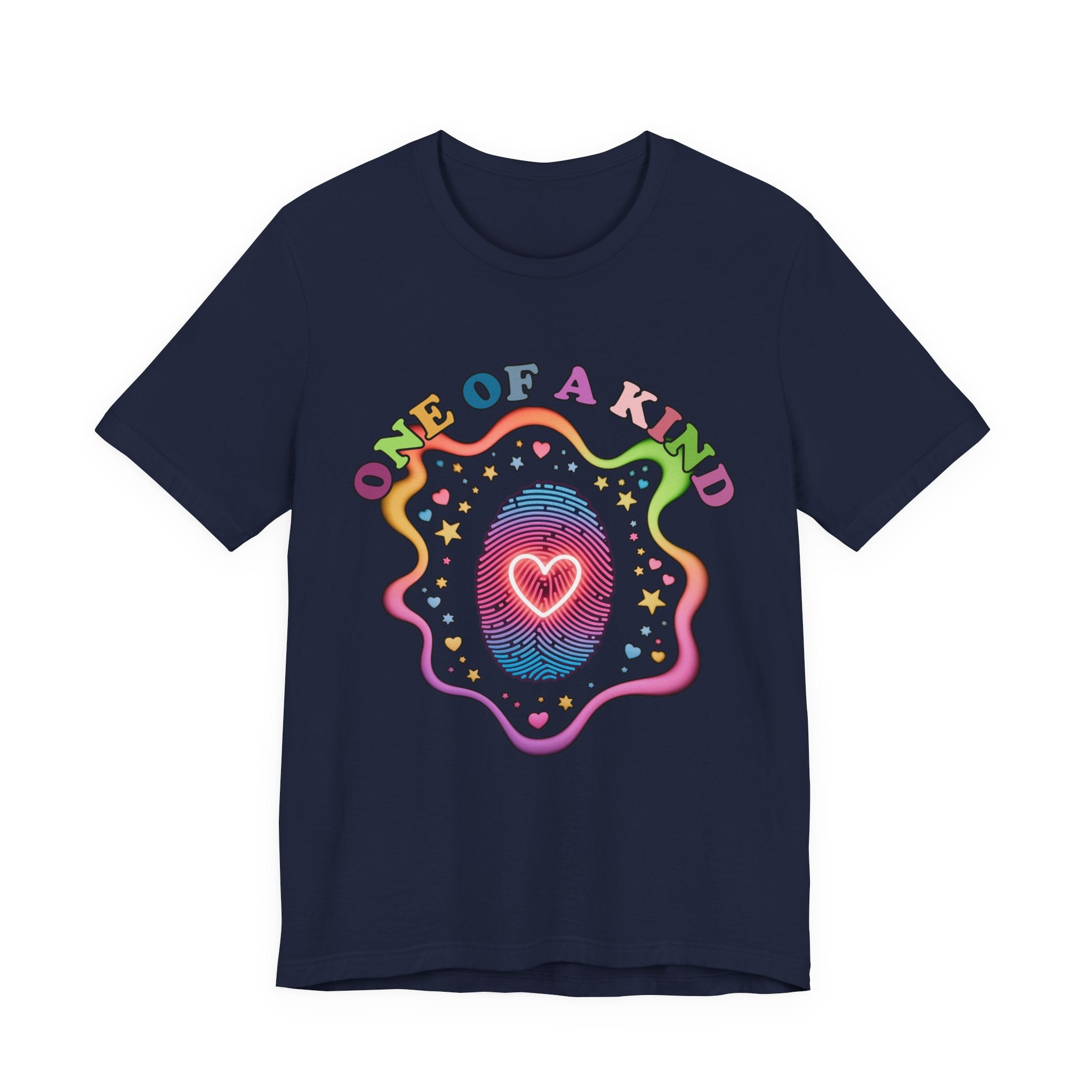 One of a Kind – Embrace Your Uniqueness Colorful Abstract Embryo with Fingerprint & Glowing Heart Graphic T-Shirt