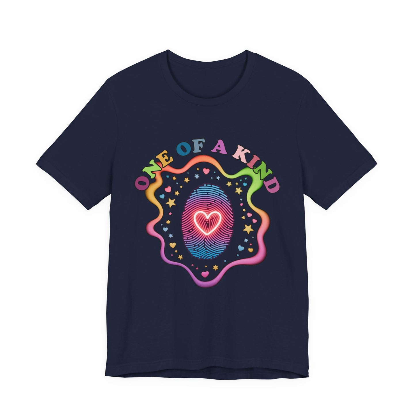 One of a Kind – Embrace Your Uniqueness Colorful Abstract Embryo with Fingerprint & Glowing Heart Graphic T-Shirt