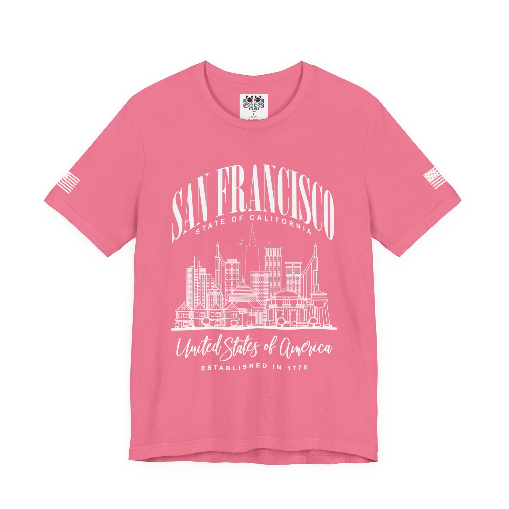 San Francisco State of California T-Shirt – Detailed Skyline Outline Established 1776 United States of America Tee