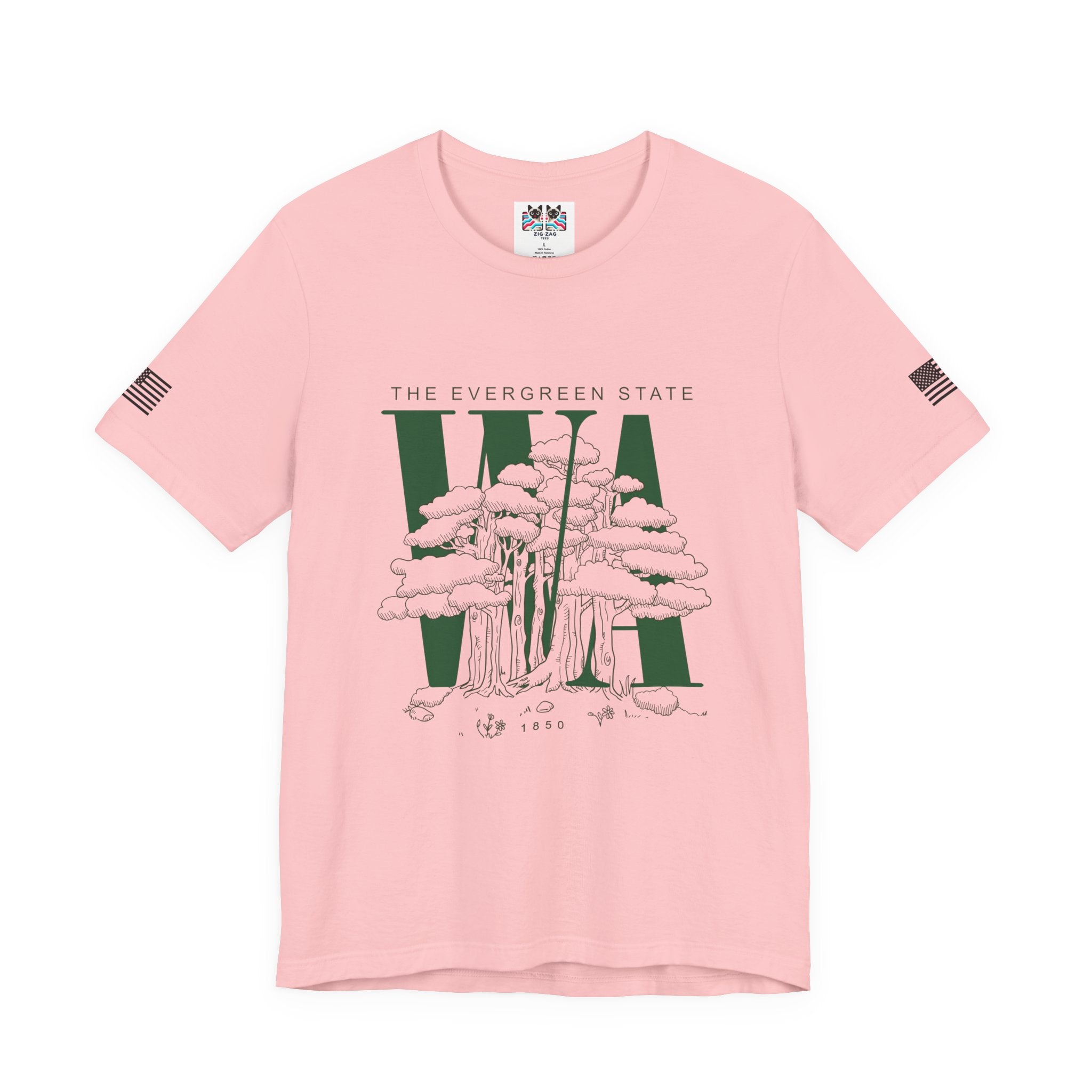 Washington WA State Evergreen State Tree Illustration T-Shirt | The Evergreen State 1850 Nature Graphic Tee