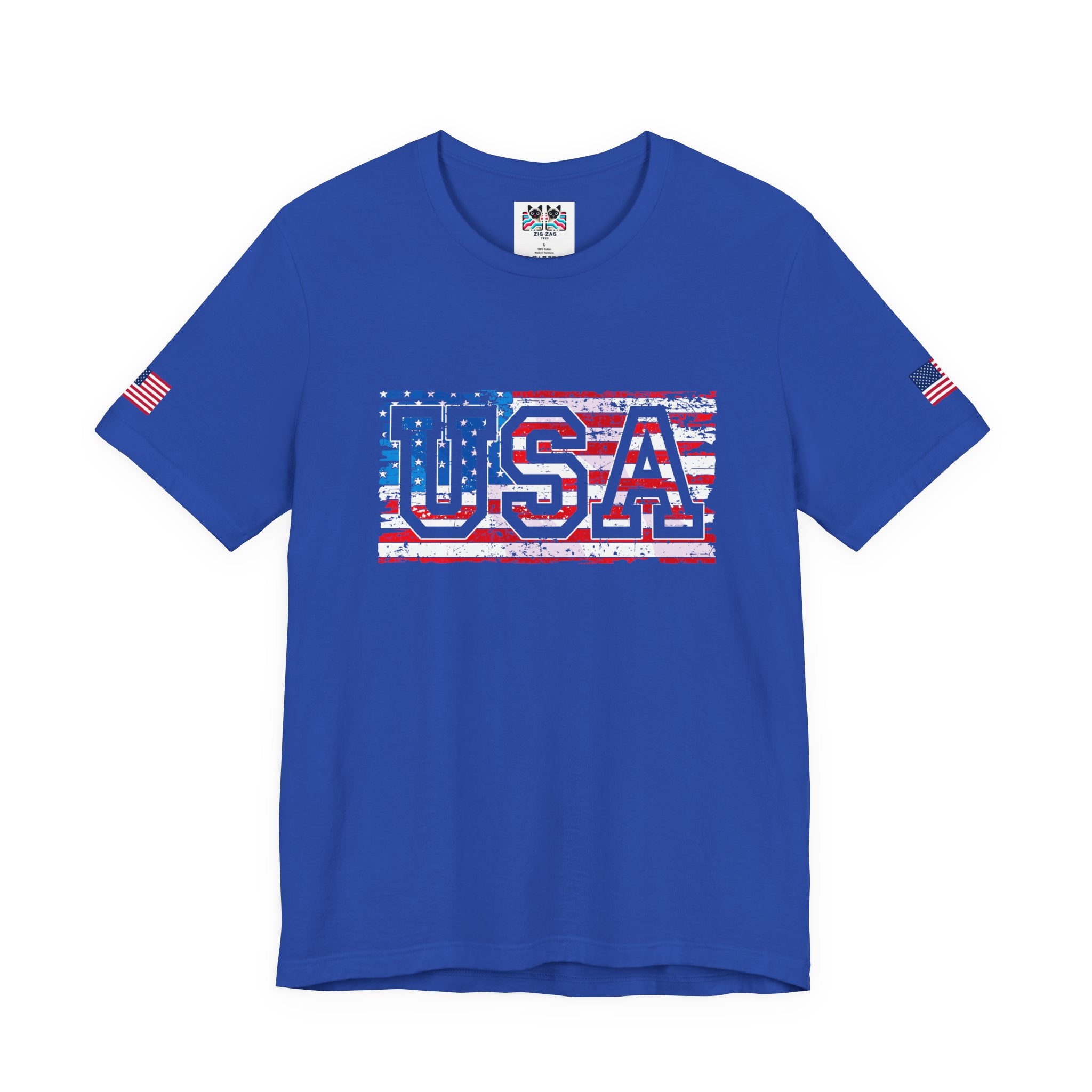 USA Vintage Collegiate T-Shirt – Retro American Flag Typography Graphic Tee
