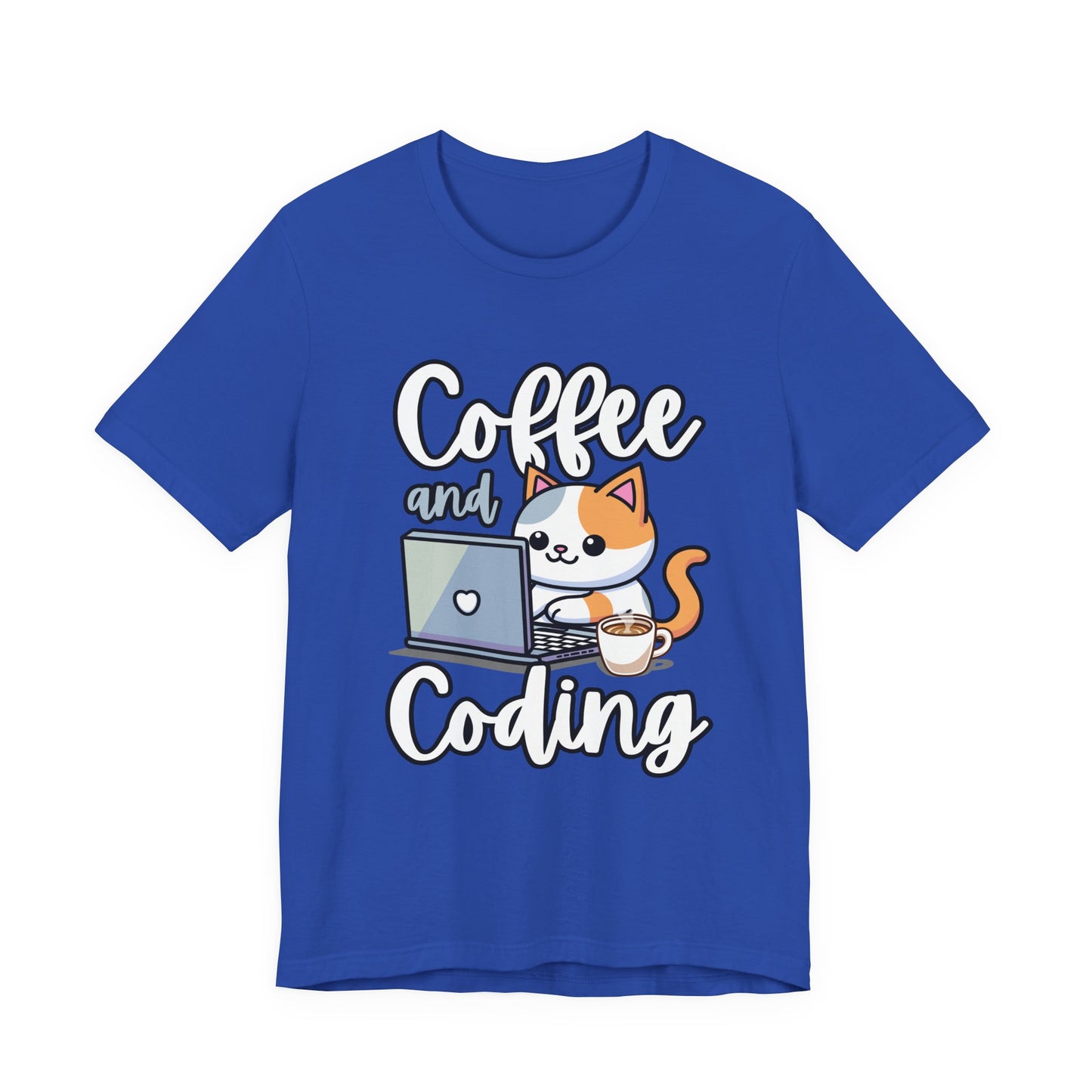 Coffee and Coding Cat Laptop Tshirt – Purrfect for Programmers