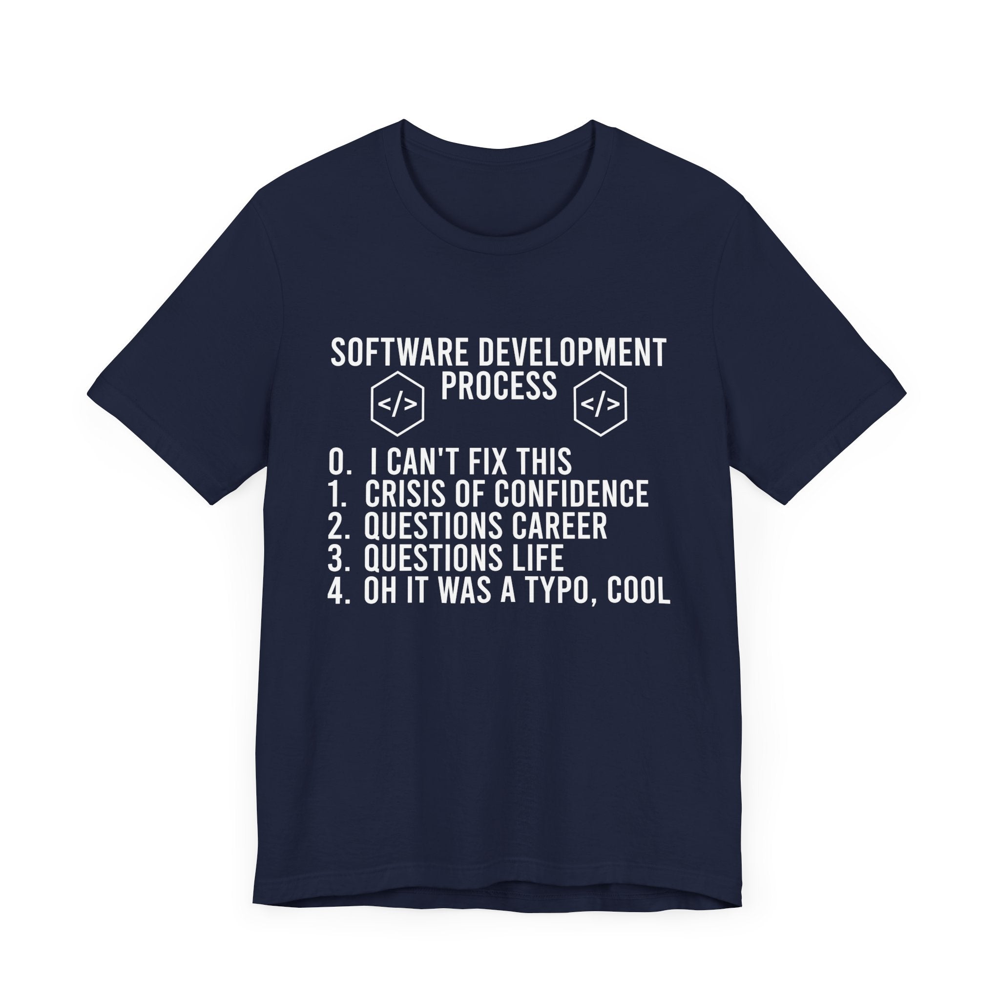 Software Engineering Humor Tee – Programmer Crisis Life Cycle