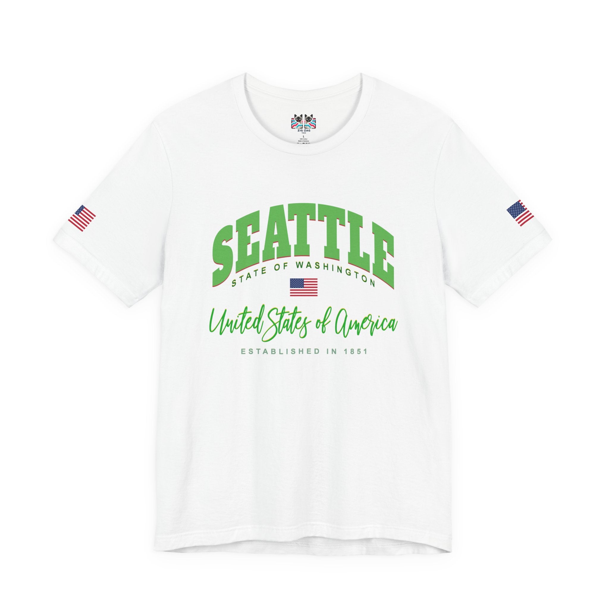 Seattle State of Washington United States of America EST 1851 Collegiate T-Shirt | Patriotic Seattle Tee
