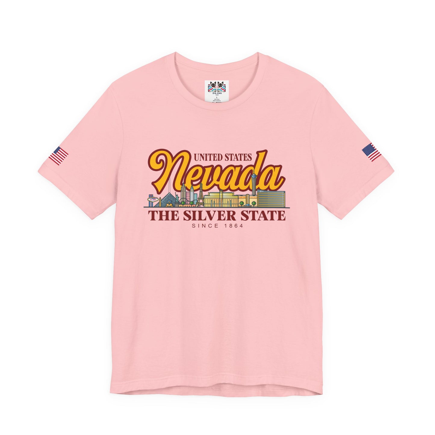 Nevada The Silver State T-Shirt - Las Vegas Skyline Pink Since 1864 USA Design