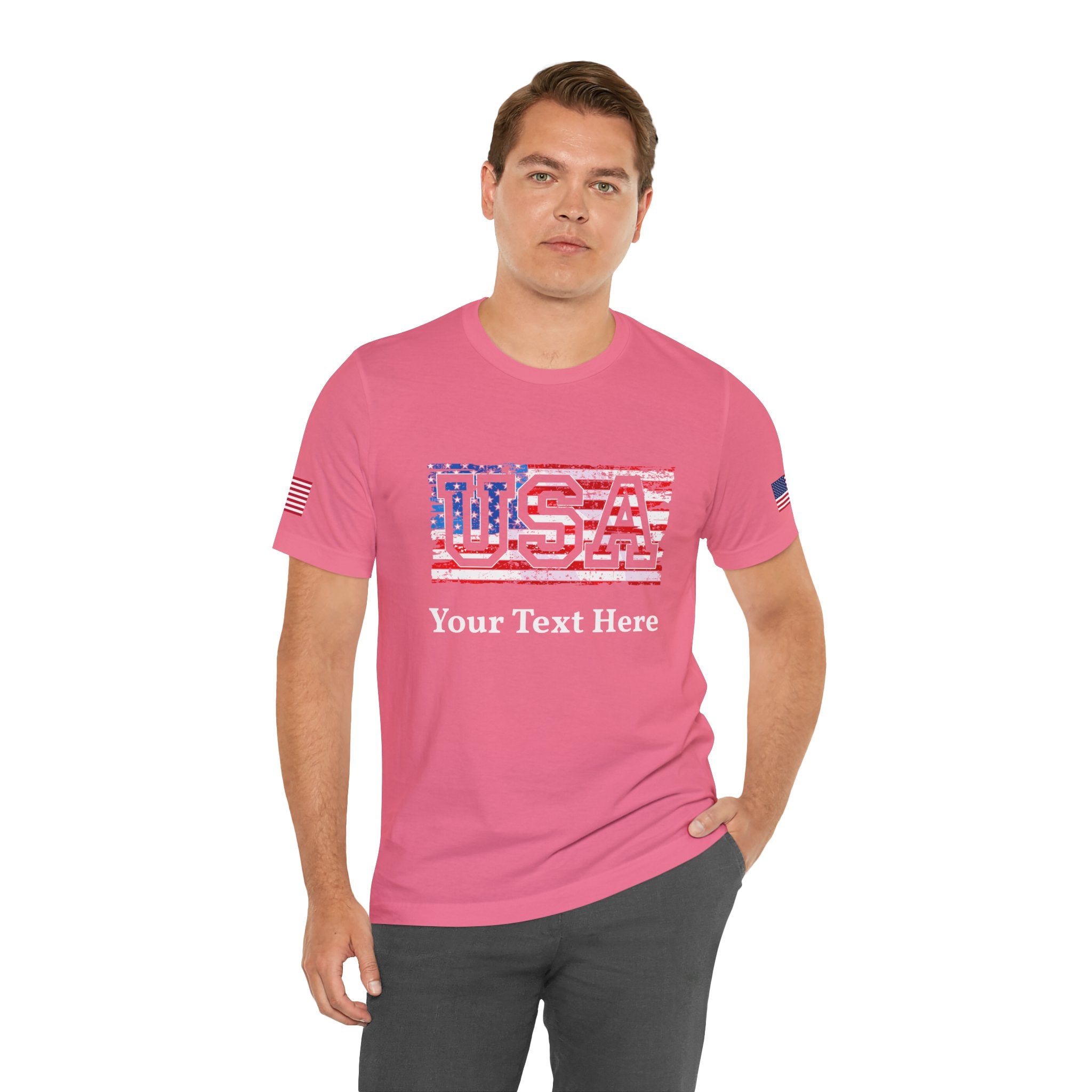 Custom T-Shirt - USA Vintage Collegiate T-Shirt – Retro American Flag Typography Graphic Tee