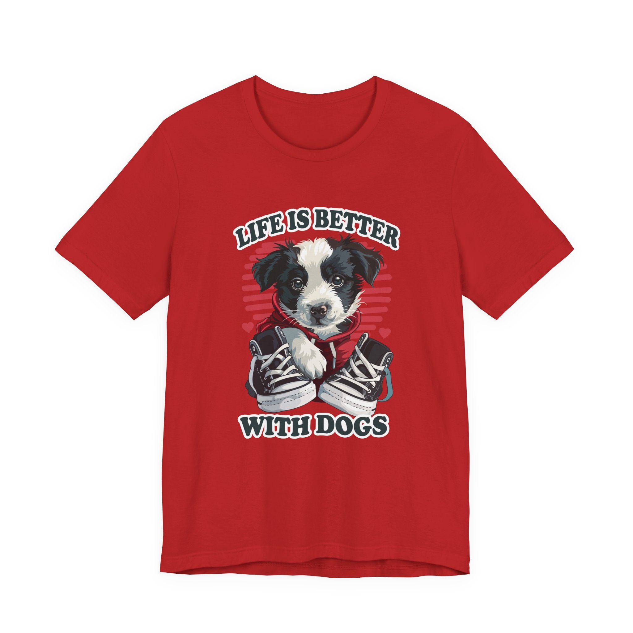 Life Is Better With Dogs T Shirt Cuddly Dog in Jacket Sitting by Shoes Graphic