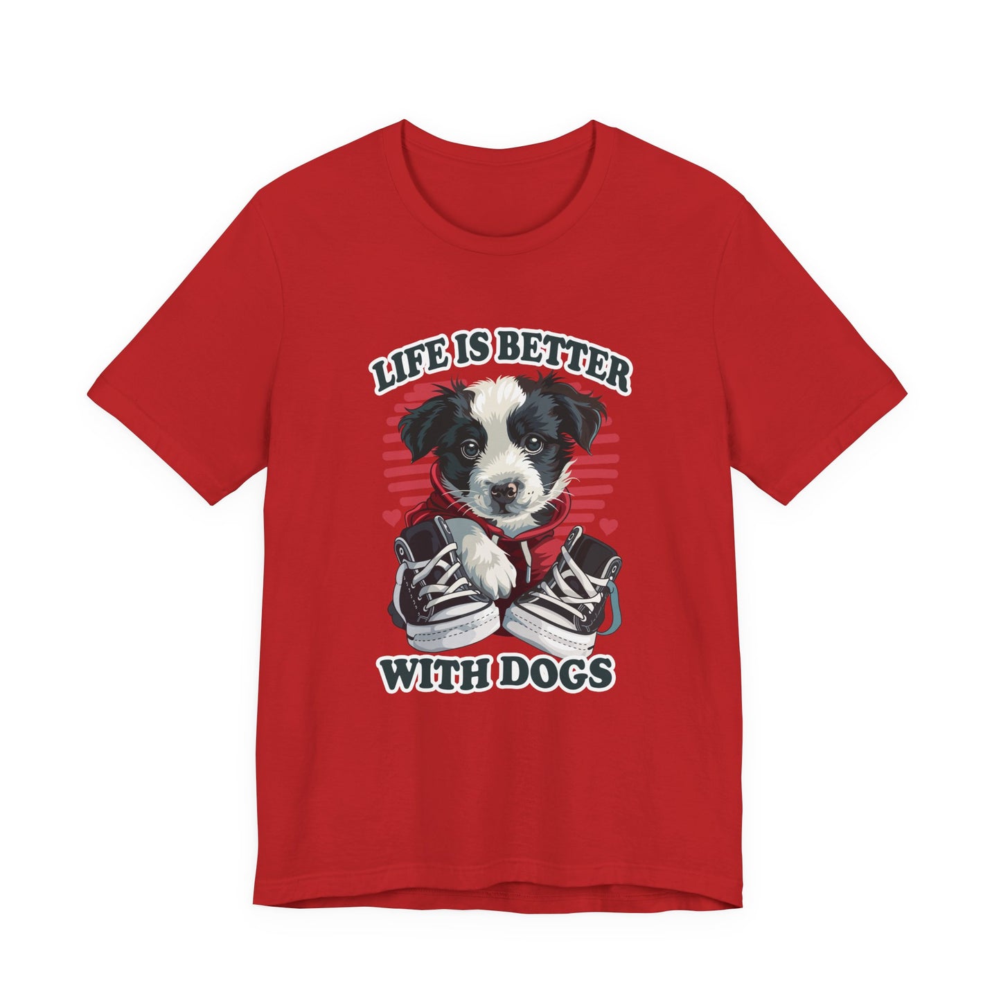 Life Is Better With Dogs T Shirt Cuddly Dog in Jacket Sitting by Shoes Graphic