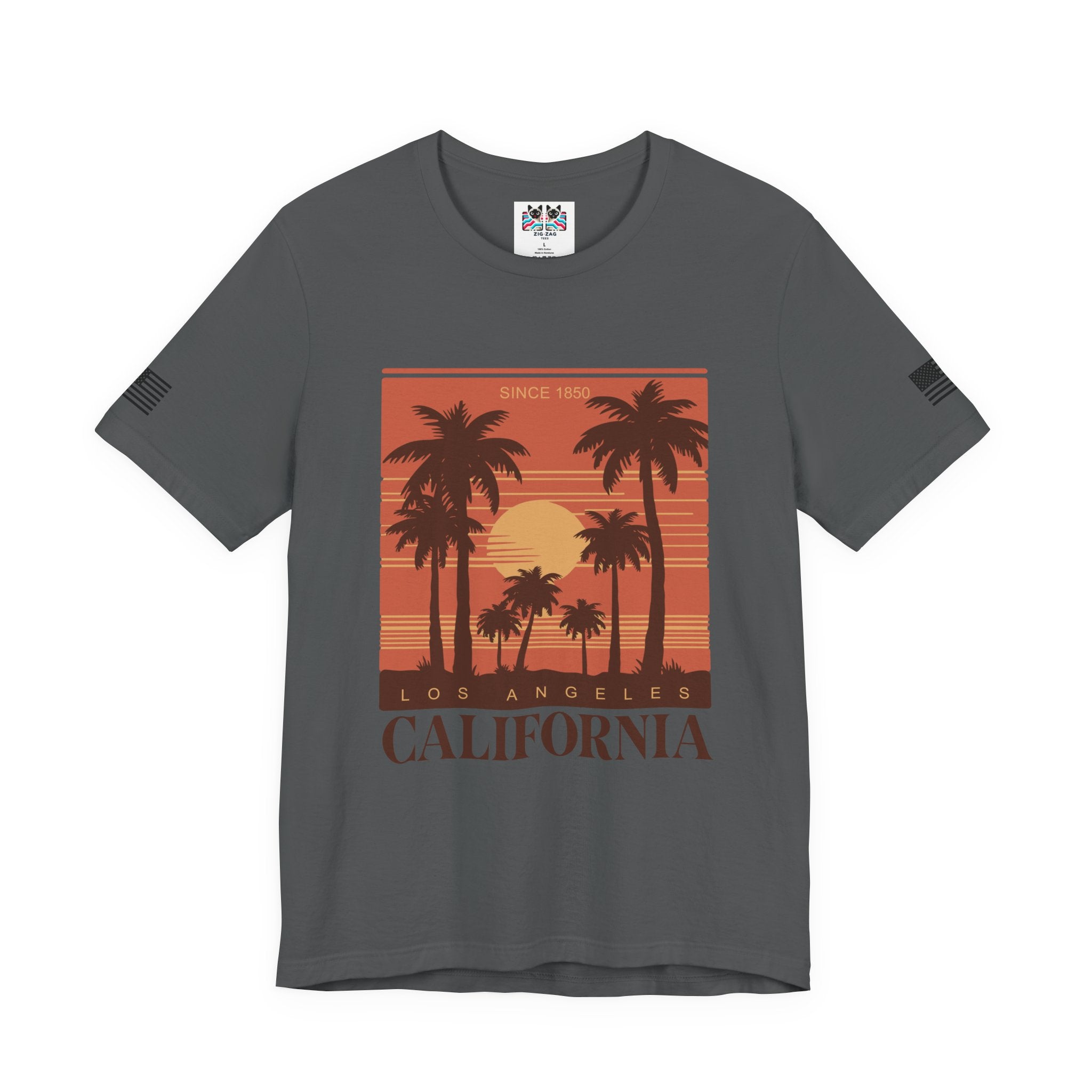 Los Angeles California Since 1850 T-Shirt – Retro Warm Sunset Palm Tree Square Tee