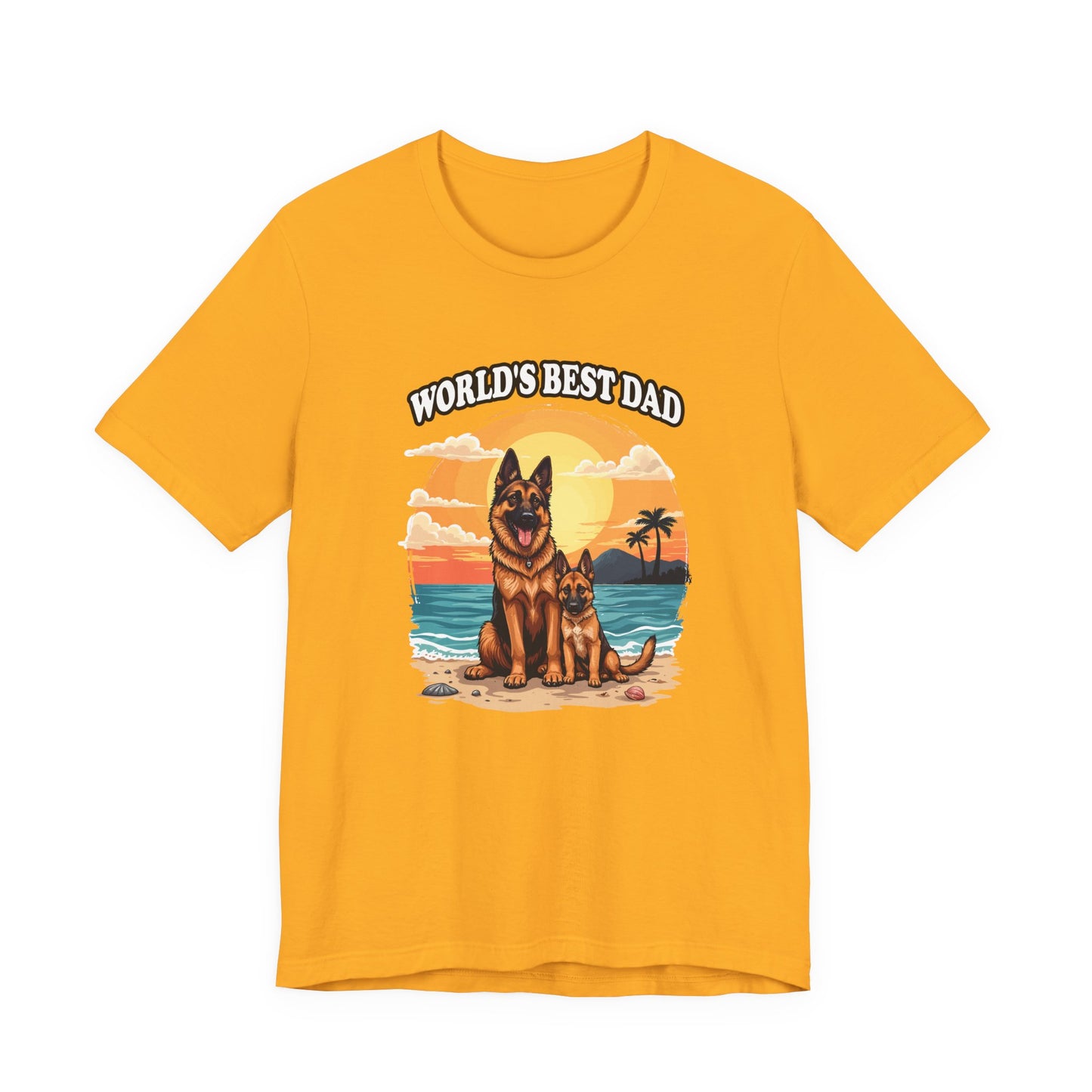Worlds Best Dad Tshirt German Shepherd Dog Father and Puppy Beach Sunset Design