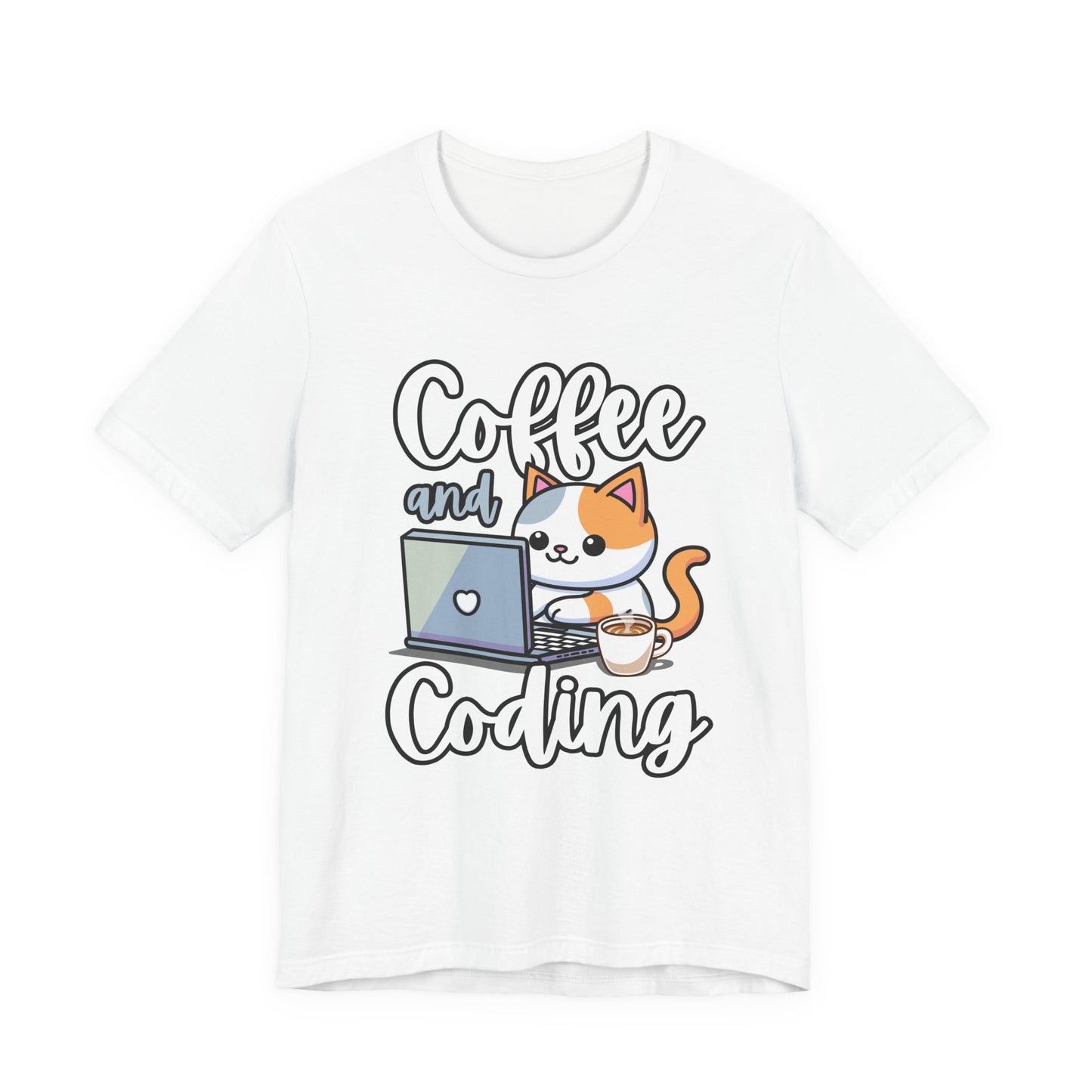 Coffee and Coding Cat Laptop Tshirt – Purrfect for Programmers