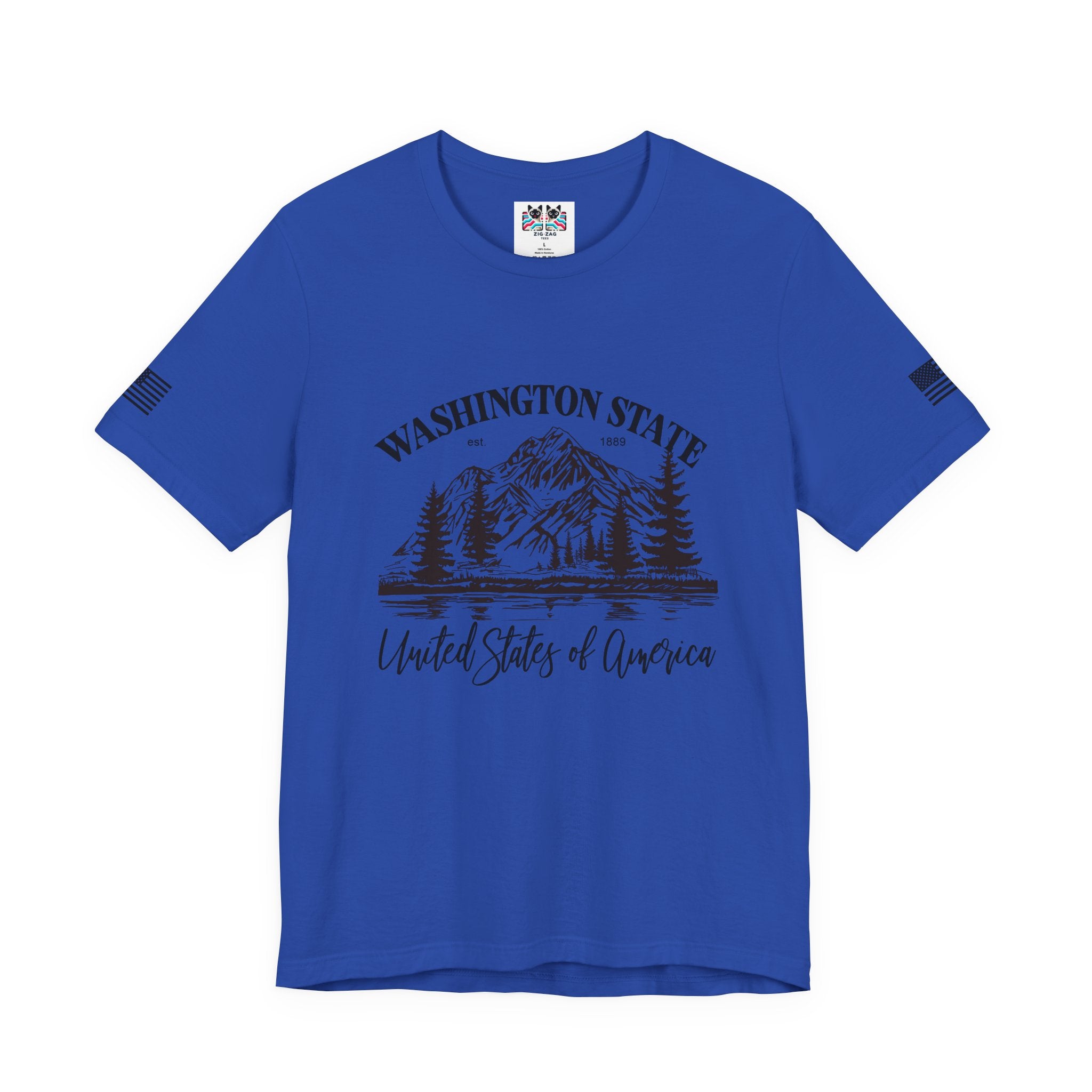 Washington State EST 1889 Mountain Lake Nature Graphic T-Shirt | United States of America Outdoor Tee | PNW Shirt