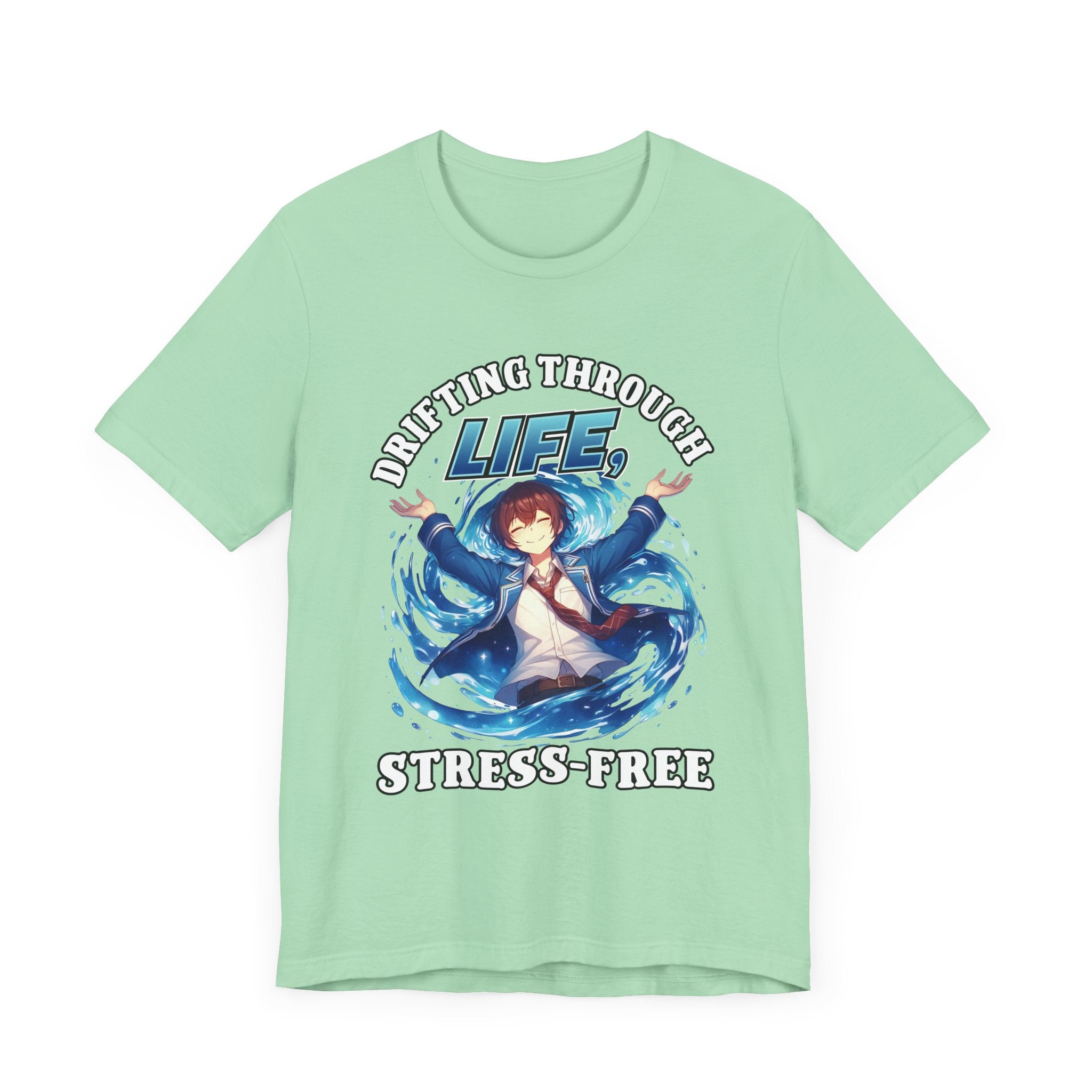 Let Go And Let Flow Shirt, Tranquil Anime Boy Tee, Water Energy Graphic T Shirt, Spiritual Release Apparel, Calm Vibes Minimalist Top