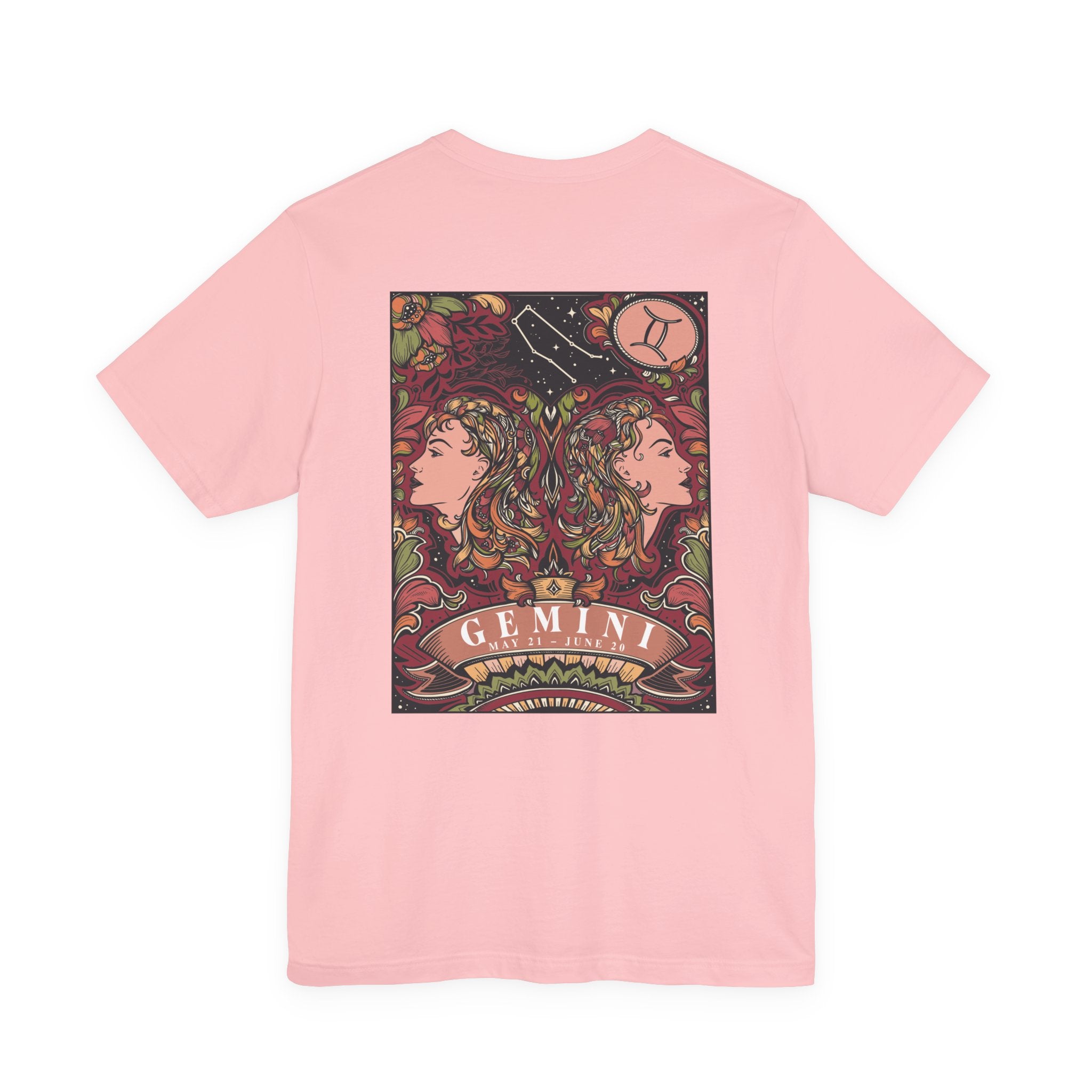 Gemini Zodiac T-Shirt – Ornate Twins with Constellation and Floral Design