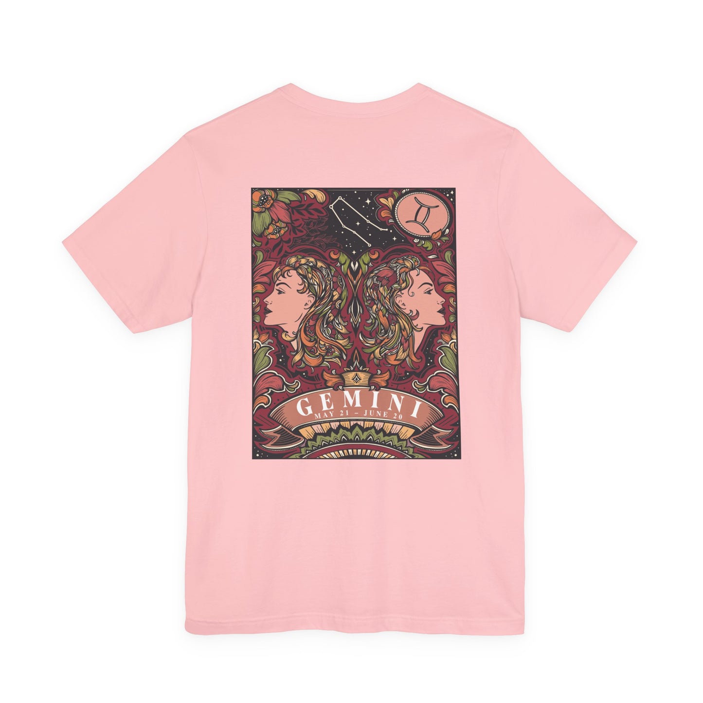Gemini Zodiac T-Shirt – Ornate Twins with Constellation and Floral Design