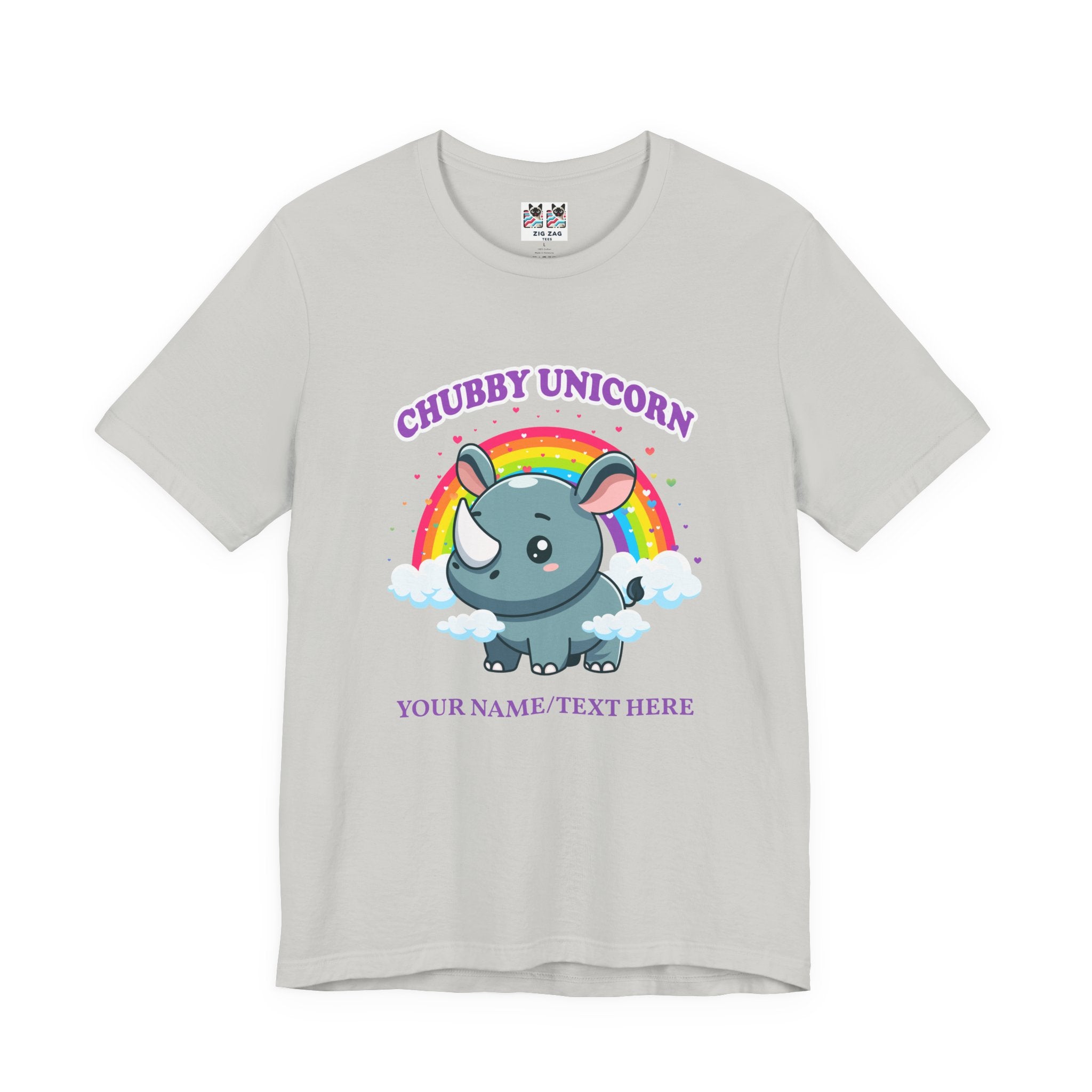 Custom T-Shirt - Chubby Unicorn T-Shirt – Cute Cartoon Rhino with Rainbow Graphic Tee