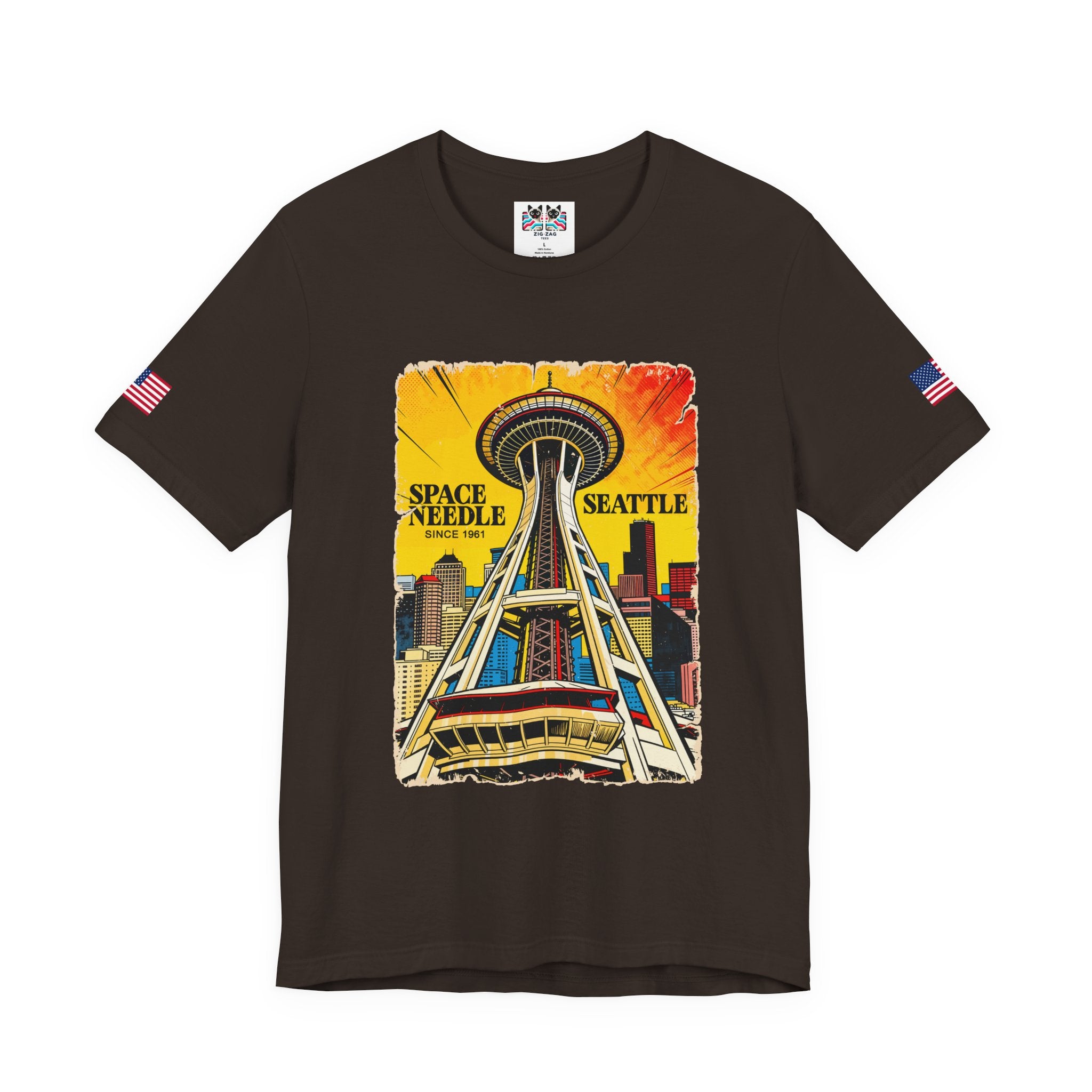 Space Needle Seattle Since 1961 Retro Comic Pop Art Graphic T-Shirt | Seattle Souvenir Tee | Space Needle Poster Shirt