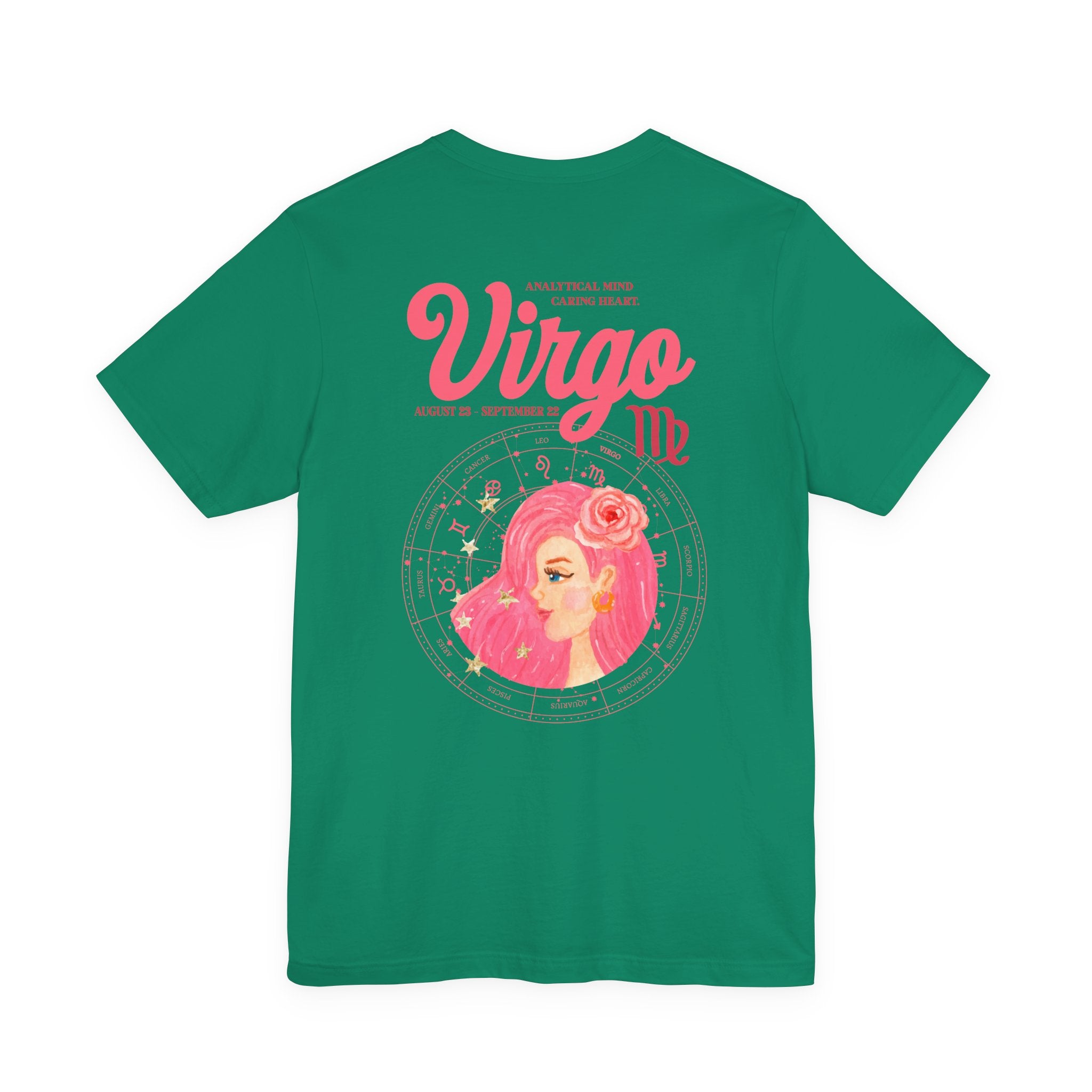 Virgo Zodiac Lady T-Shirt – Analytical Mind Caring Heart Astrological Wheel