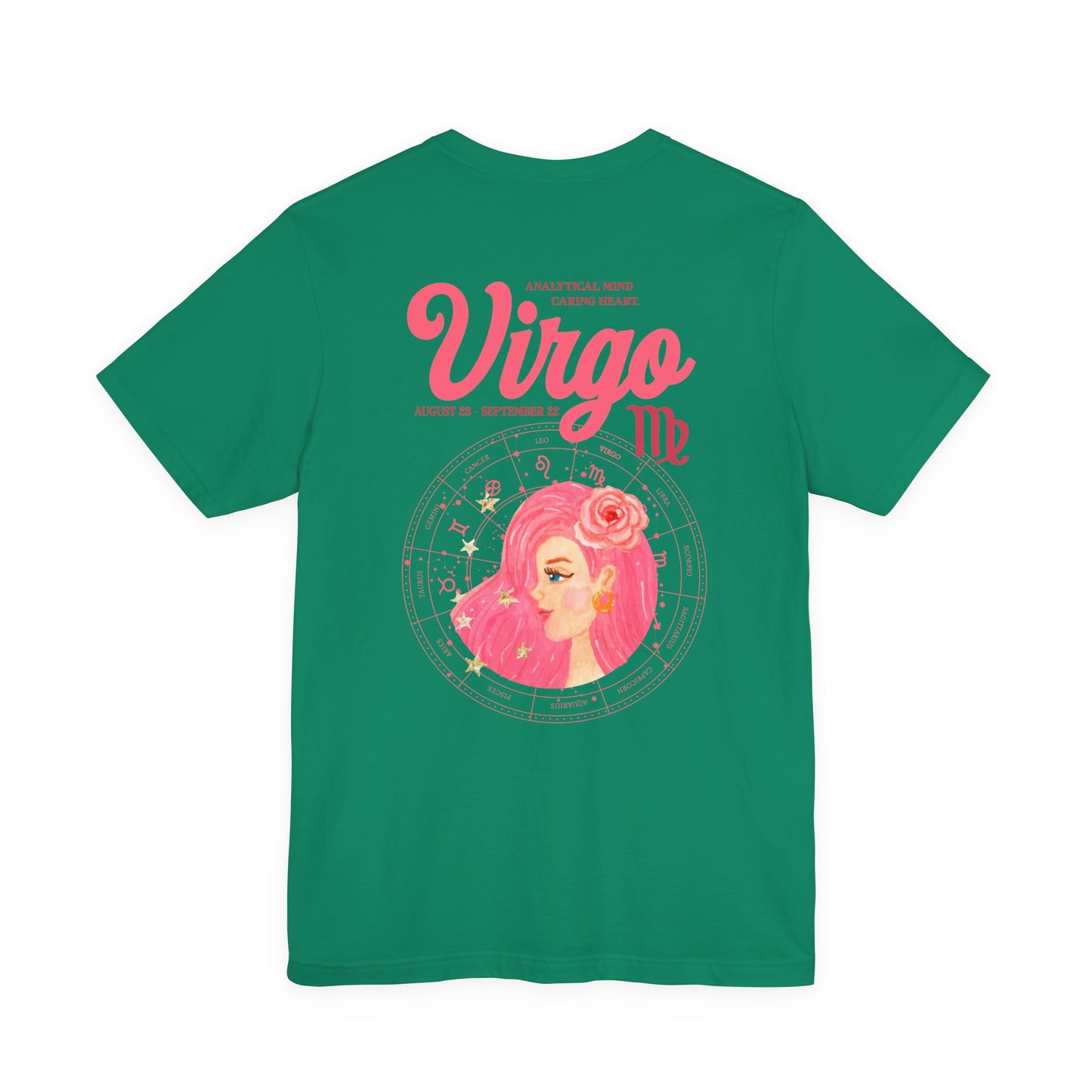 Virgo Zodiac Lady T-Shirt – Analytical Mind Caring Heart Astrological Wheel