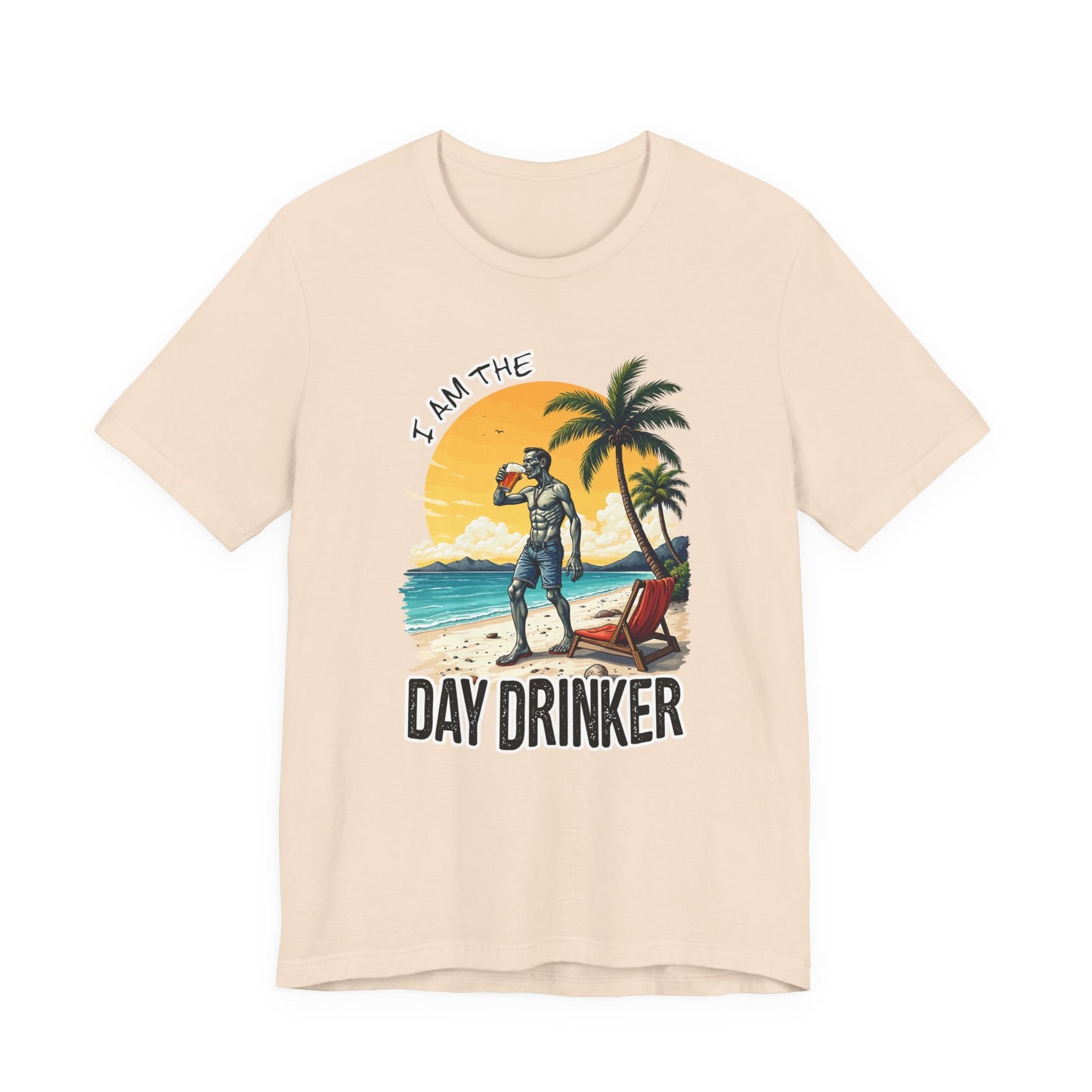 I am the Day Drinker Tshirt Zombie Beach Man with Beer, Shorts, Flip Flop & Reclining Chair