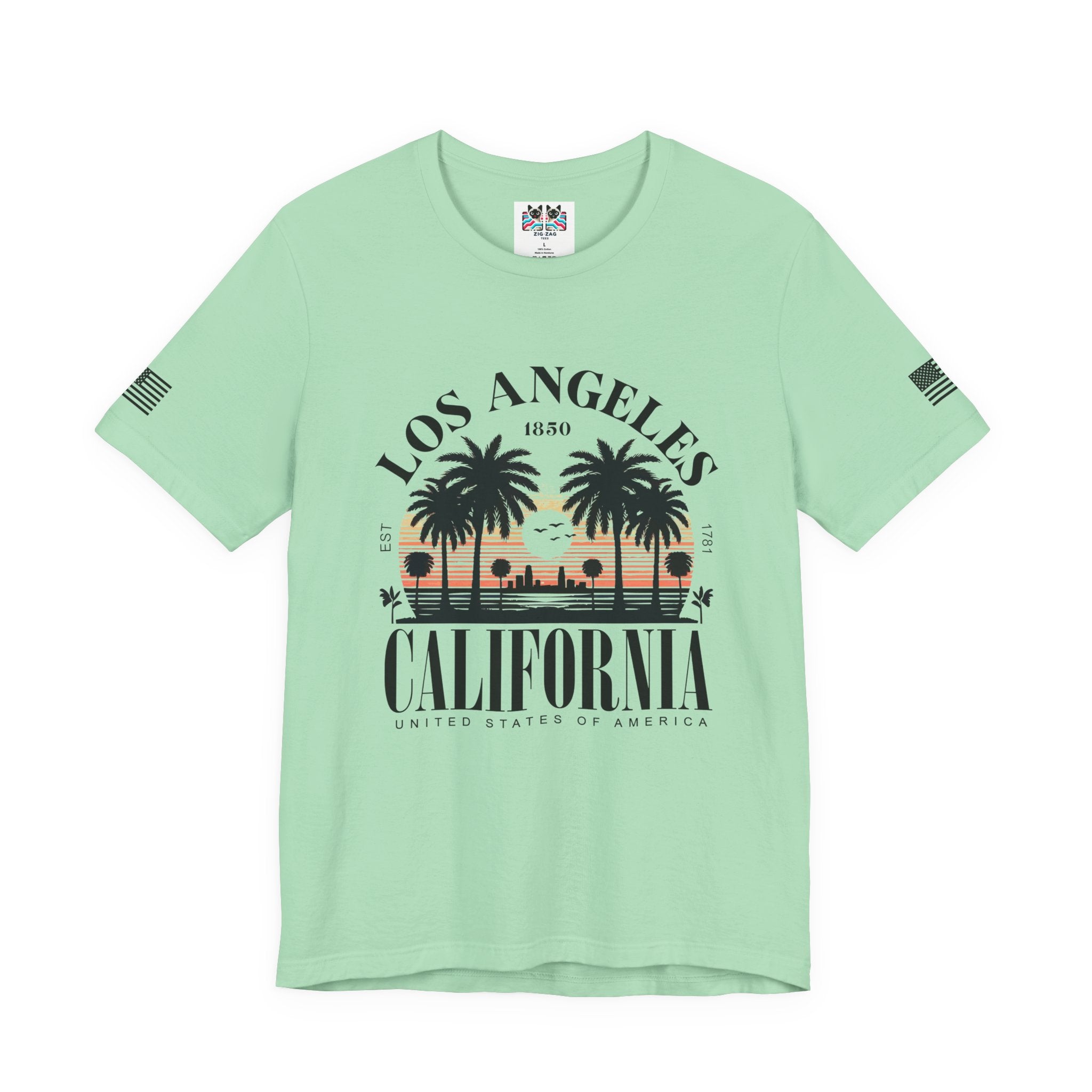 Los Angeles California Santa Monica Pier T-Shirt – Sunset Palm Tree Beach Graphic Tee