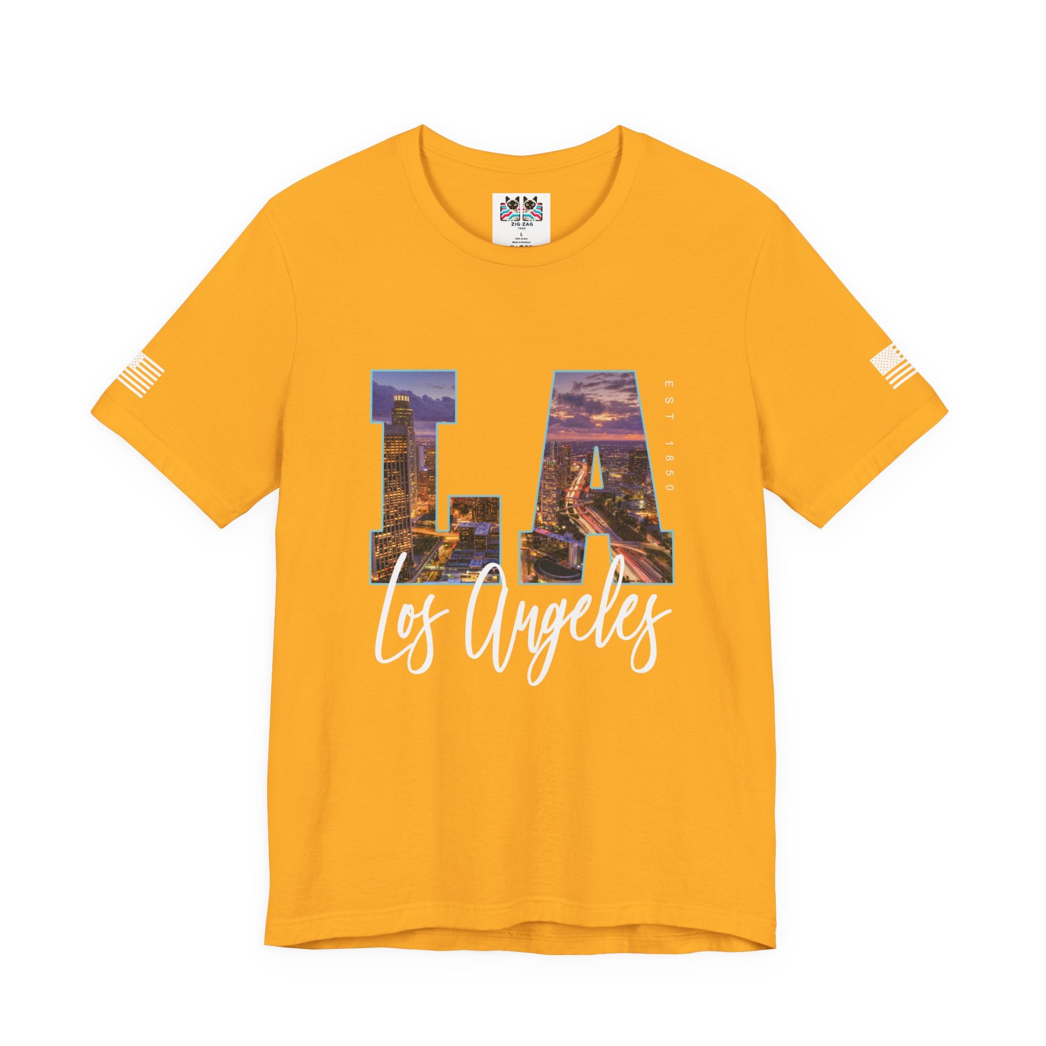LA Los Angeles EST 1850 T-Shirt – City Night Skyline Photo Monogram Graphic Tee