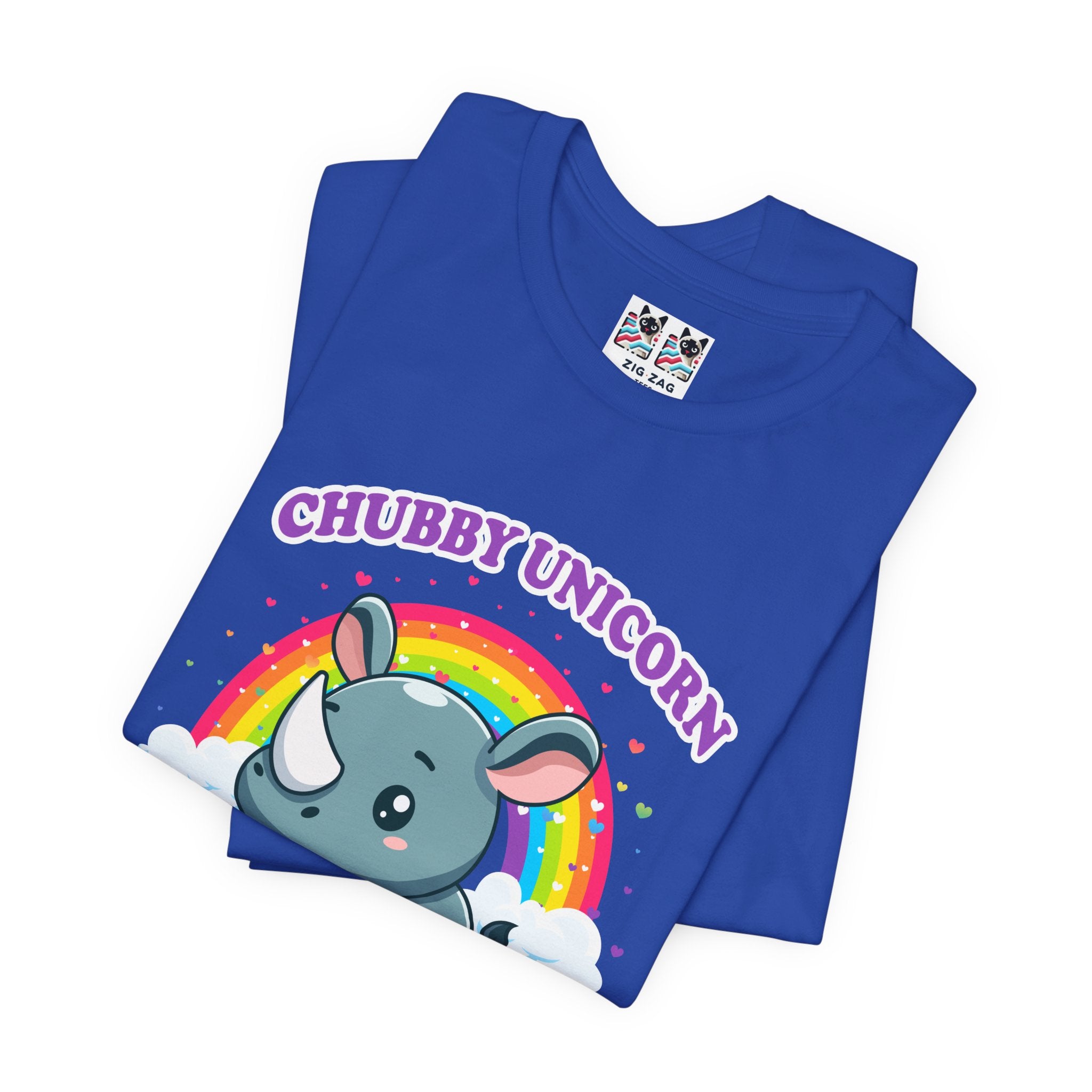 Custom T-Shirt - Chubby Unicorn T-Shirt – Cute Cartoon Rhino with Rainbow Graphic Tee