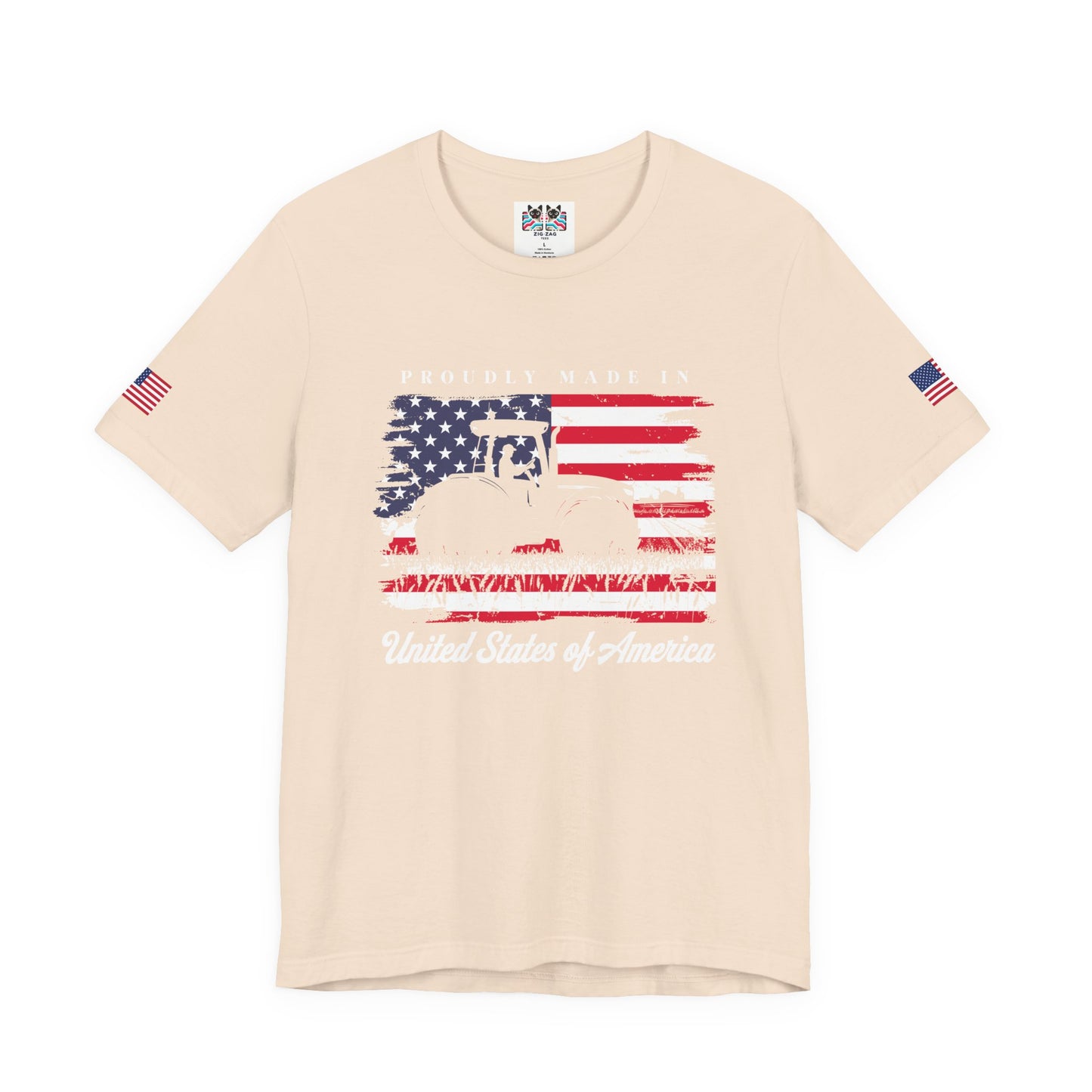 Proudly Made in USA T-Shirt – American Farmer Tractor Flag Patriotic Graphic Tee