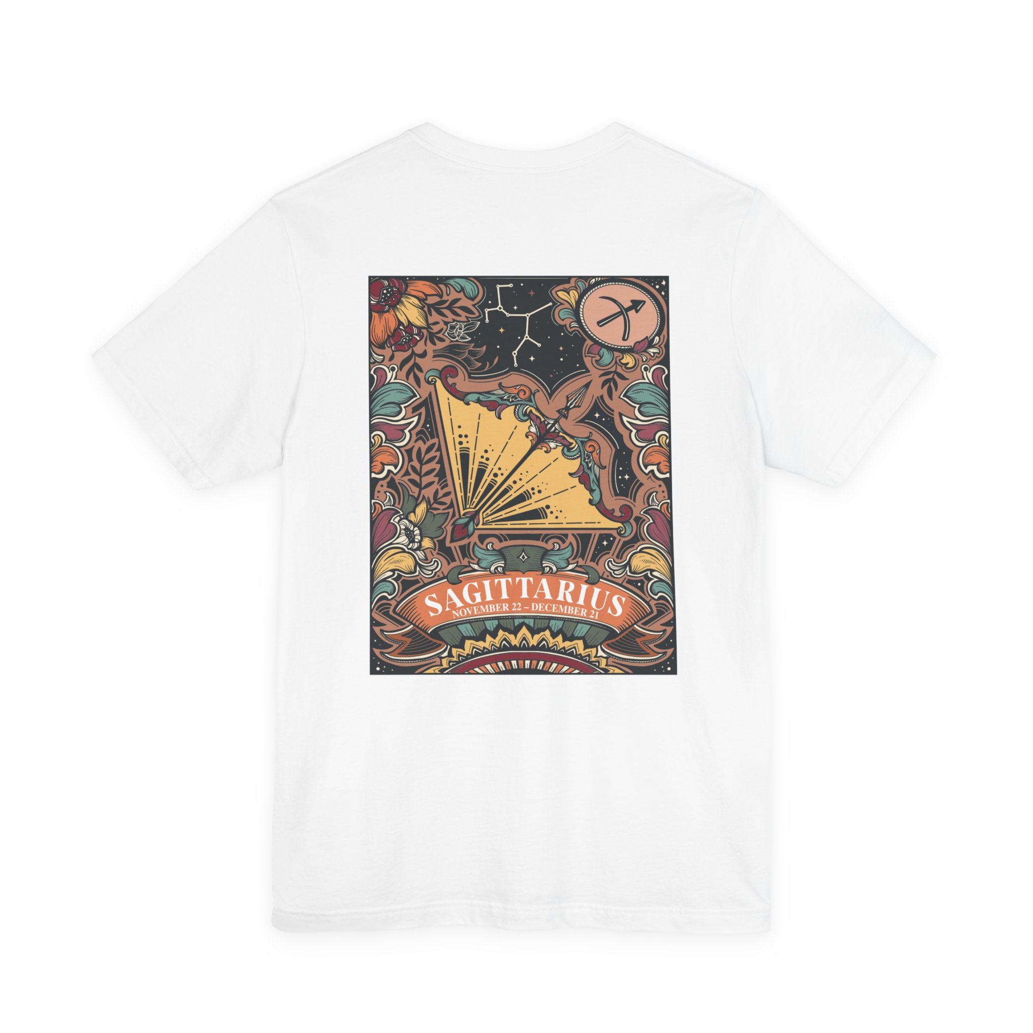 Sagittarius Zodiac T-Shirt – Constellation and Abstract Floral Design