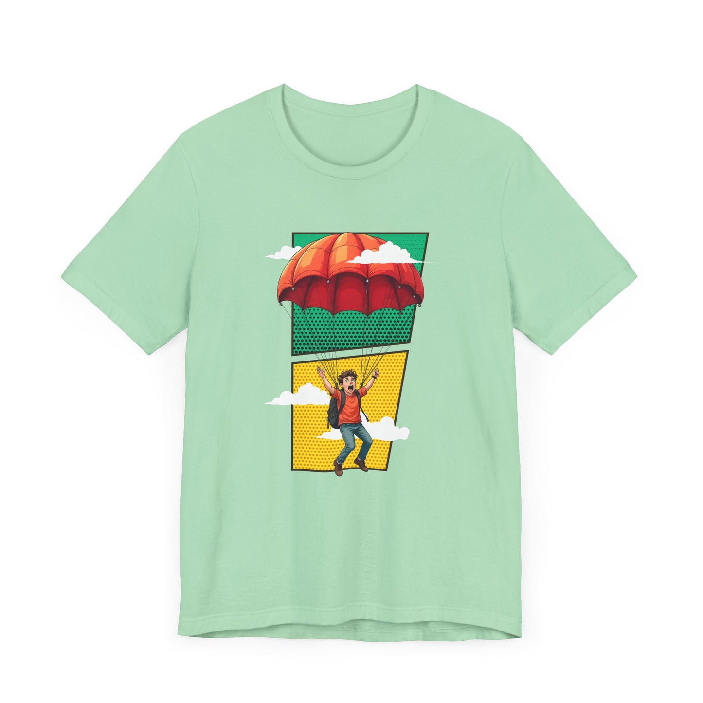 Do it Scared Boy Parachuting Mid-Air with Clouds Background Graphic T-Shirt