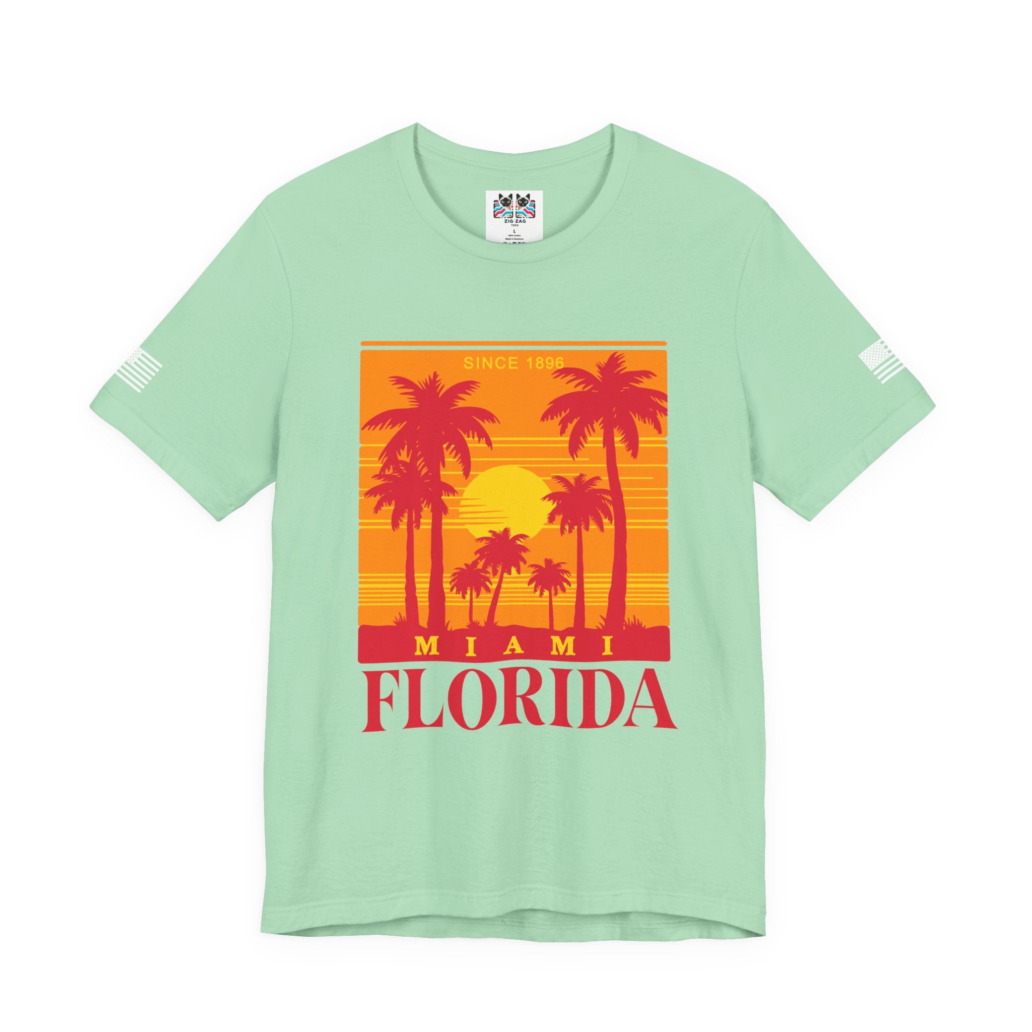 Miami Florida Since 1896 T-Shirt – Retro Sunset Palm Tree Square Graphic Tee