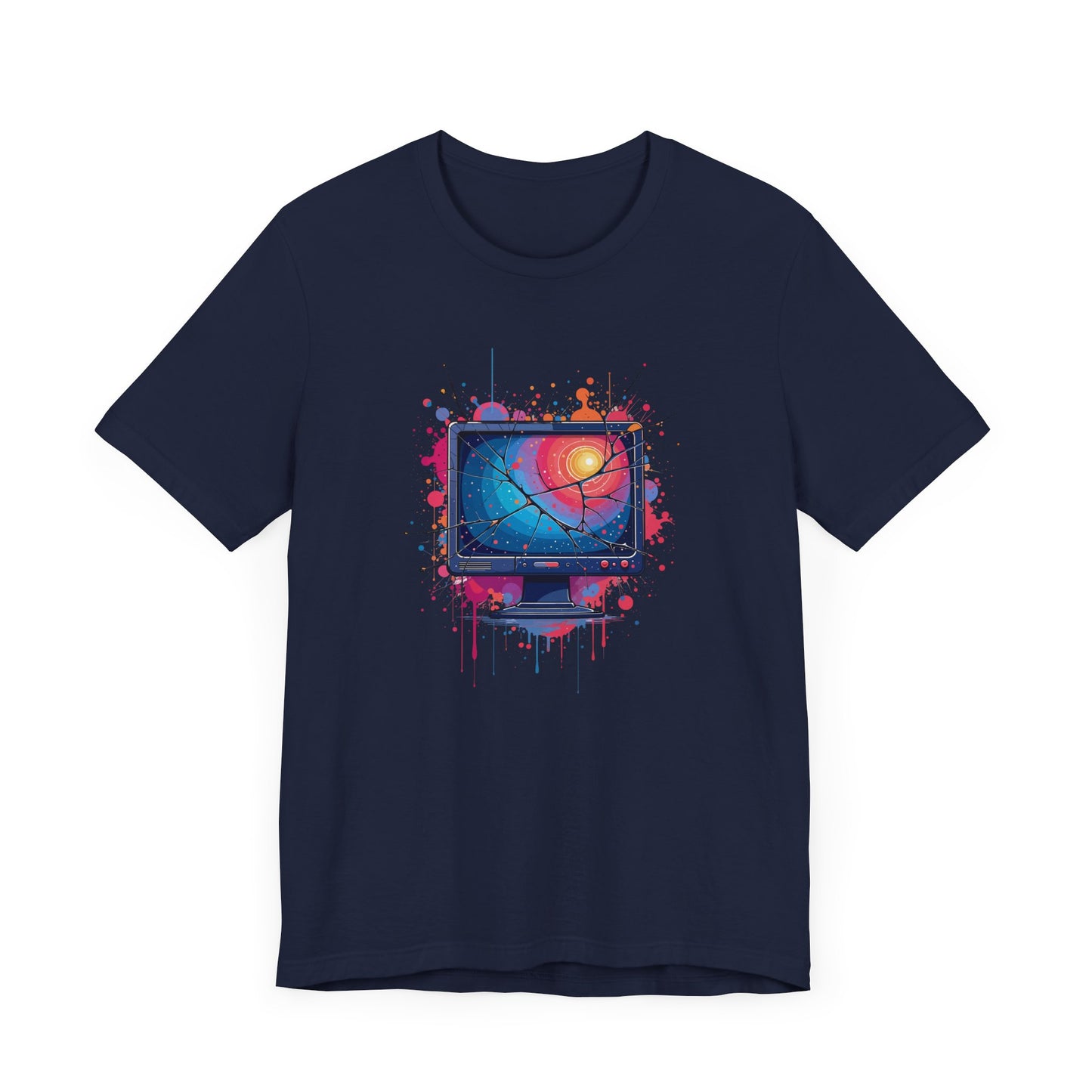 Break the System – Broken Monitor with Cracks, Gradient Screen & Color Splash Graphic T-Shirt