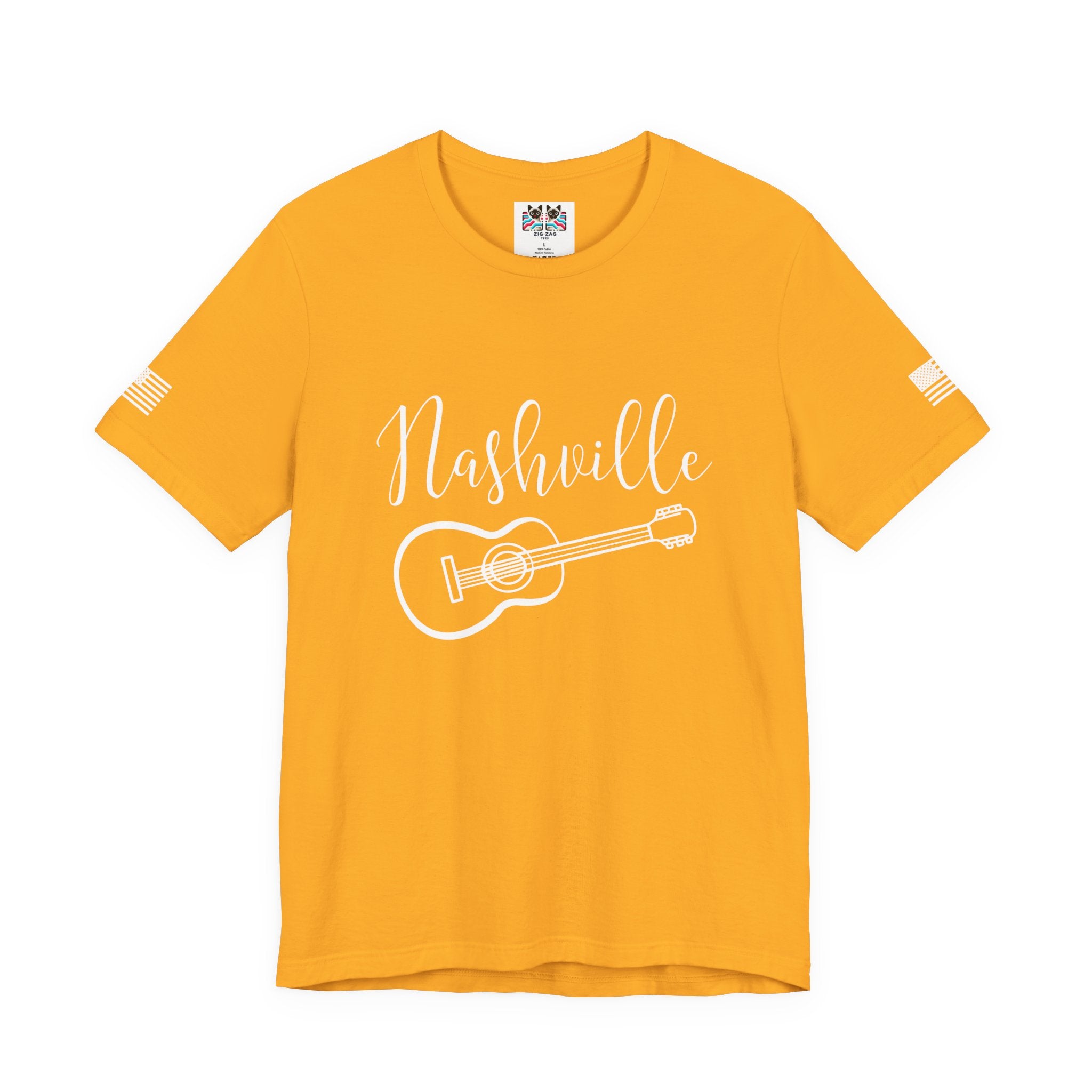 Nashville T-Shirt – Elegant Script with Acoustic Guitar Graphic Tee