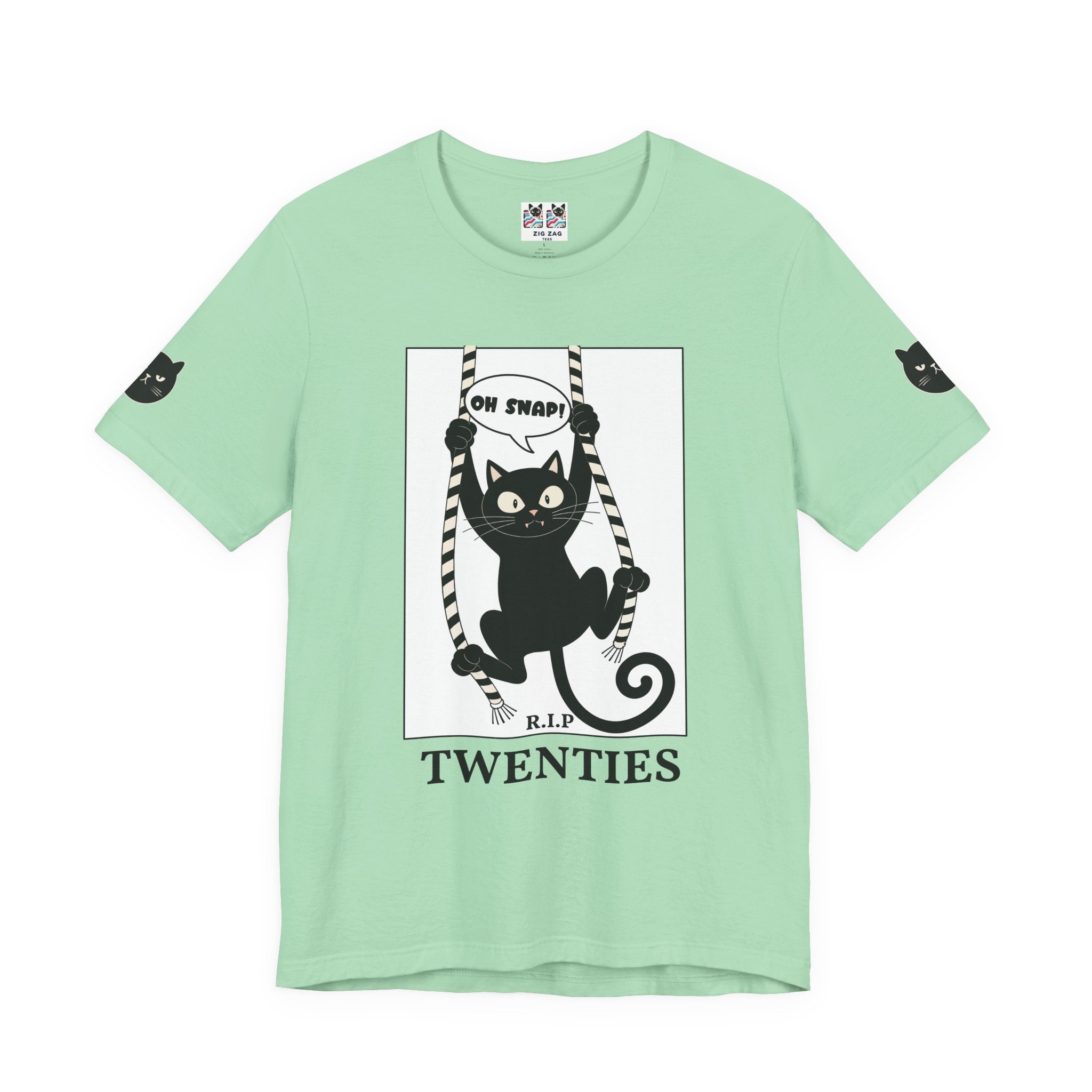 Custom T-Shirt - Oh Snap Funny Cat T-Shirt – Cat Hanging from Blinds Mischievous Kitten Humor Graphic Tee