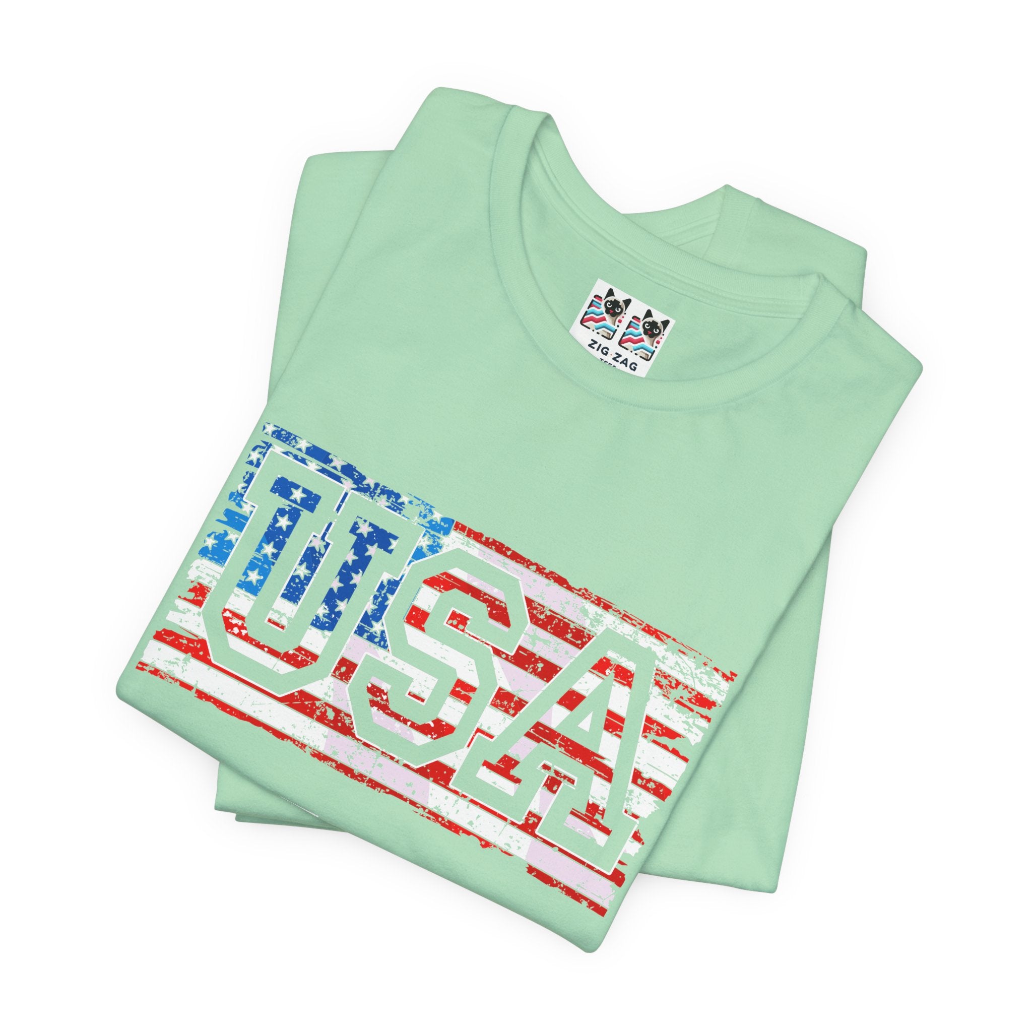 Custom T-Shirt - USA Vintage Collegiate T-Shirt – Retro American Flag Typography Graphic Tee