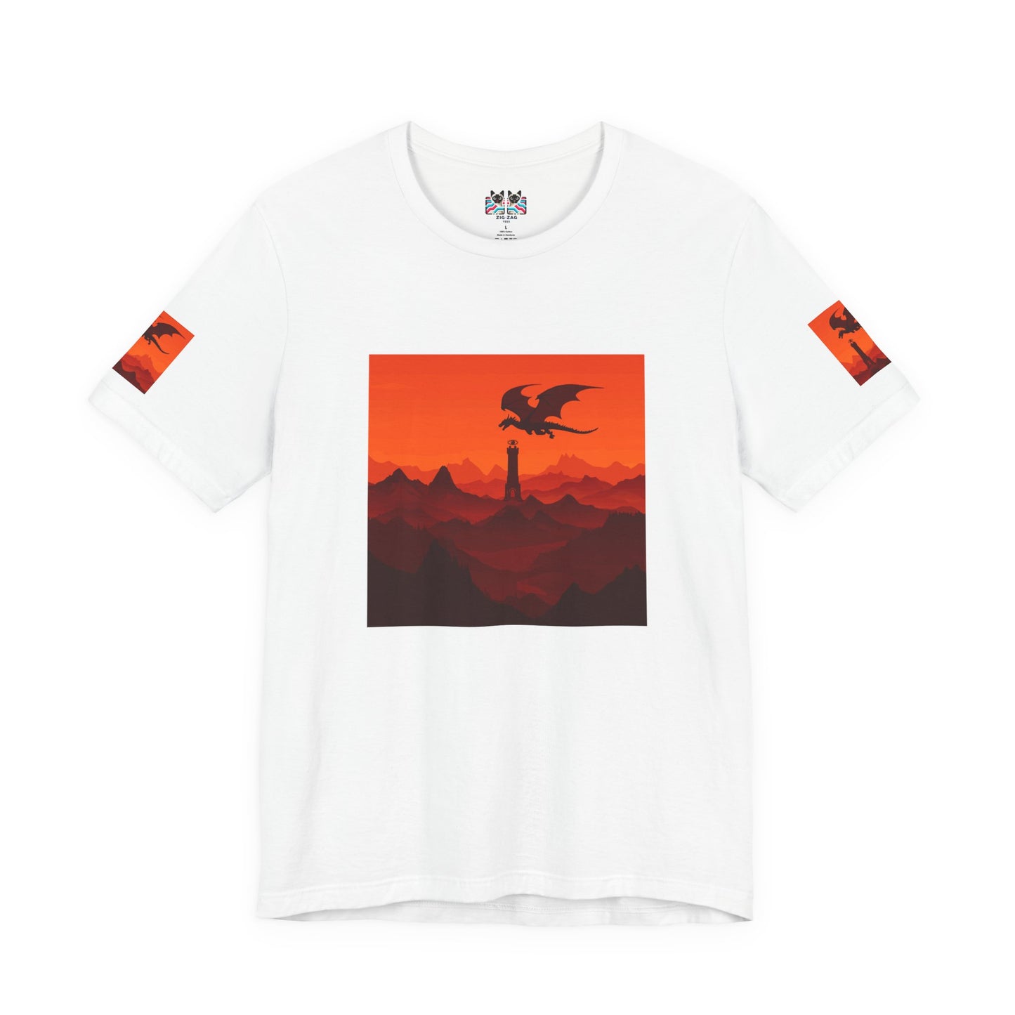 Dragon Sunset T-Shirt – Silhouette Flying Dragon Mountain Landscape Fantasy Graphic Tee
