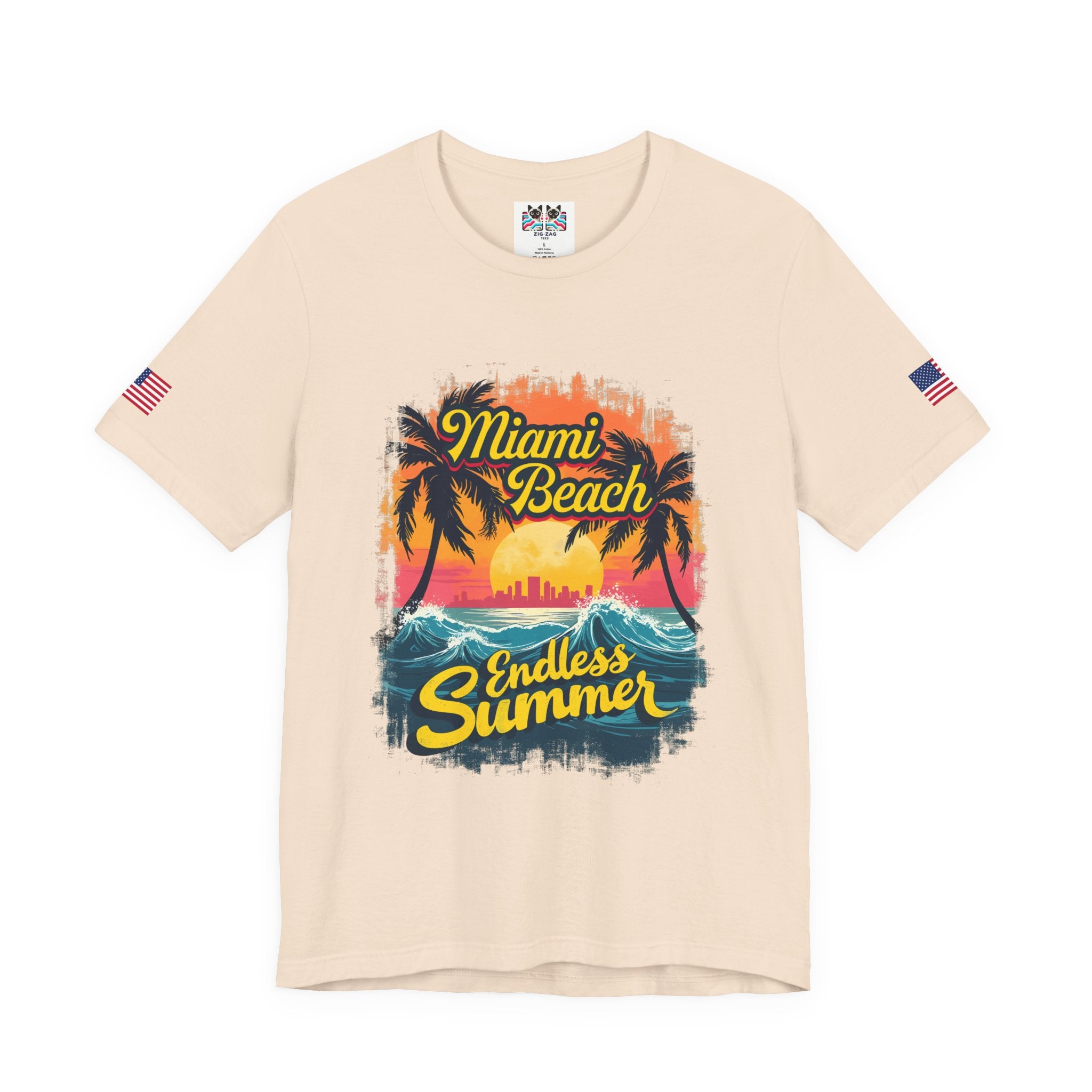 Miami Beach Endless Summer T-Shirt – Retro Wave Palm Tree Sunset Graphic Tee