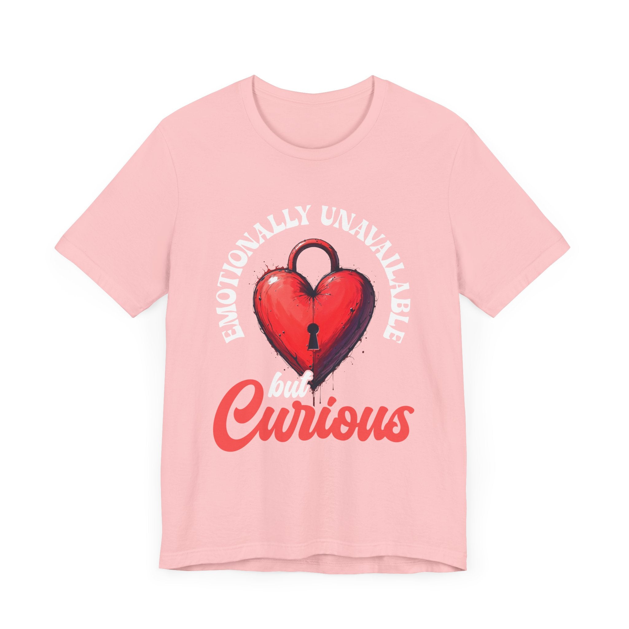 Emotionally Unavailable But Curious – Red Heart Lock Graphic T-Shirt
