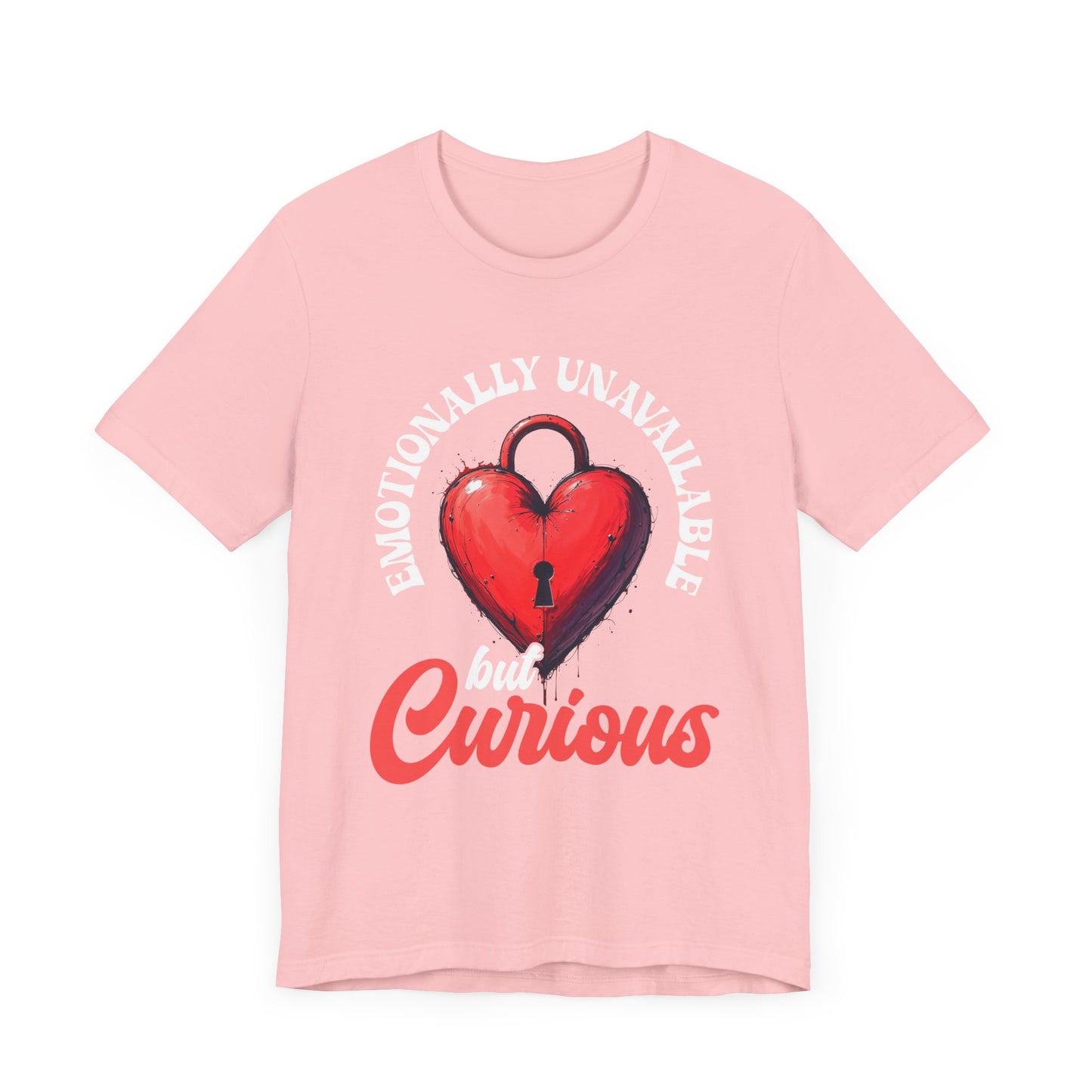 Emotionally Unavailable But Curious – Red Heart Lock Graphic T-Shirt